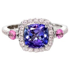 IGI 14K 1.87 ct Tanzanite&Pink Diamond Used Art Deco Engagement Ring