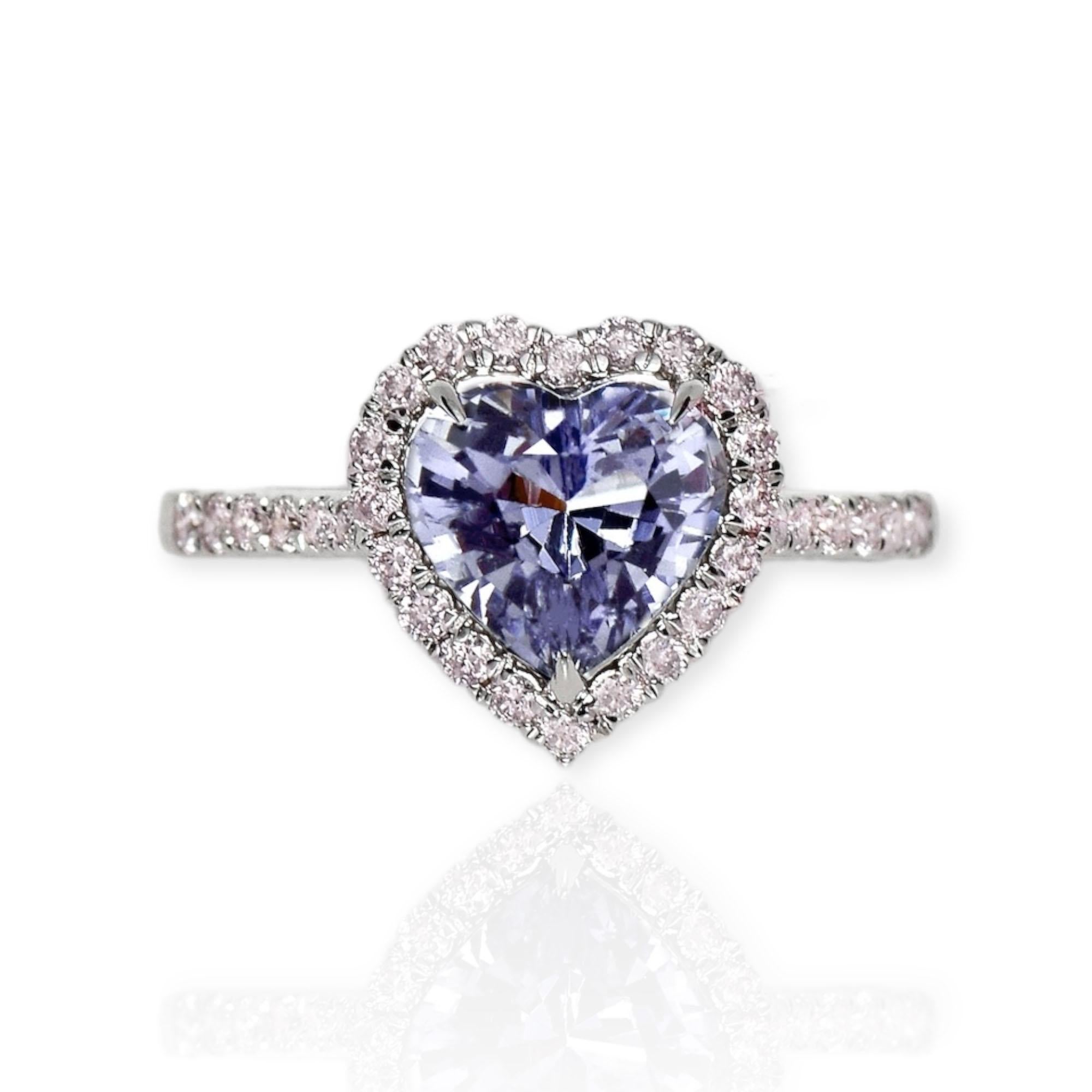 *IGI 14K 1.88 Ct Purple Spinel&Pink Diamonds Antique Engagement Ring*

IGI-certified natural untreated purple spinel weighing 1.88 ct set on 14K white gold pave' design band with natural pink diamonds weighing 0.32 ct.  

The ring combines fashion