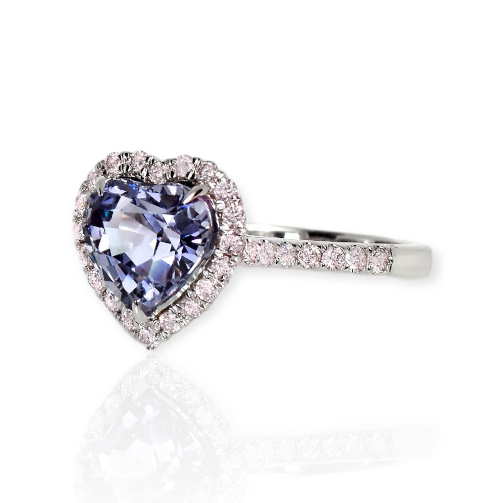 Contemporary IGI 14K 1.88 Ct Purple Spinel&Pink Diamonds Antique Engagement Ring For Sale