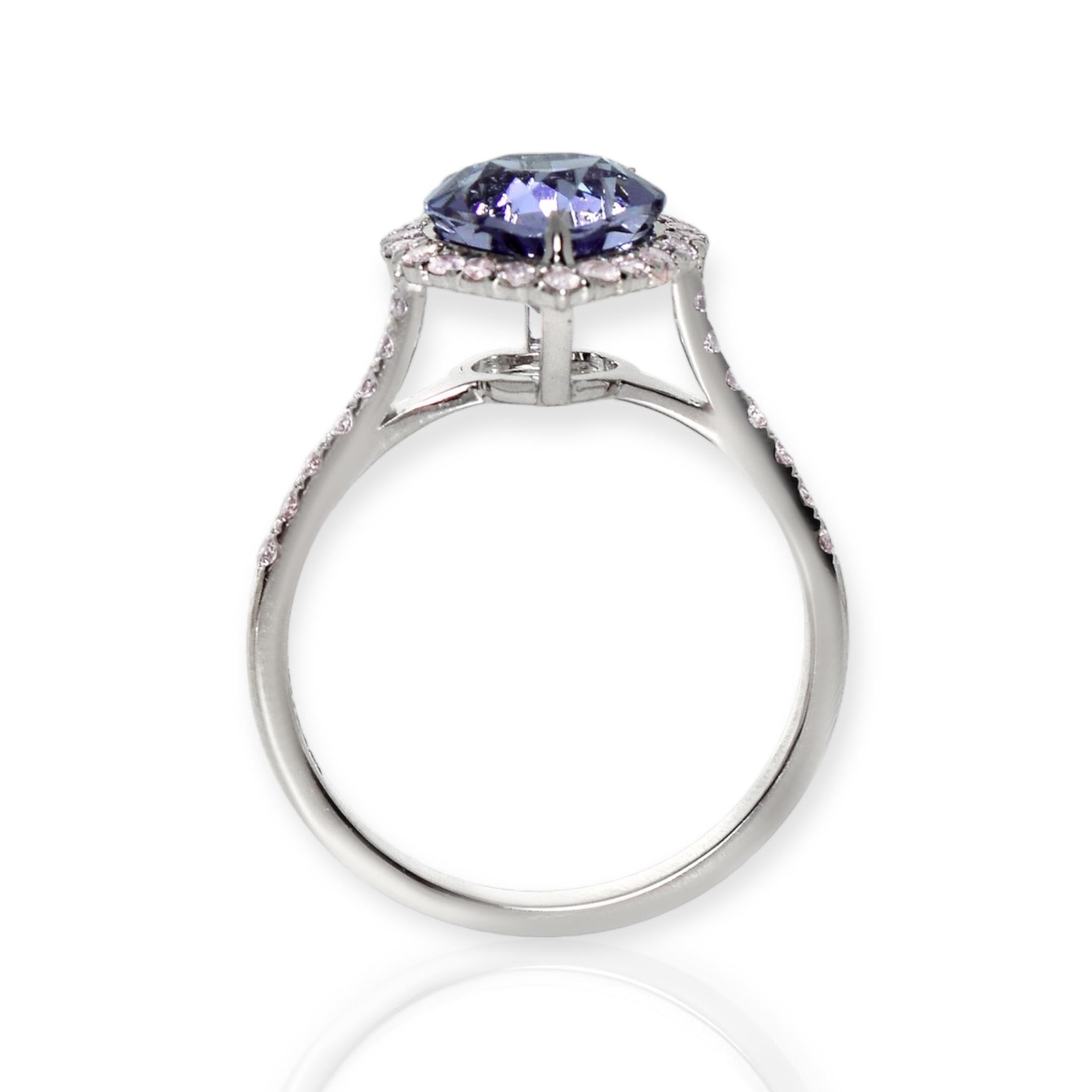 Heart Cut IGI 14K 1.88 Ct Purple Spinel&Pink Diamonds Antique Engagement Ring For Sale