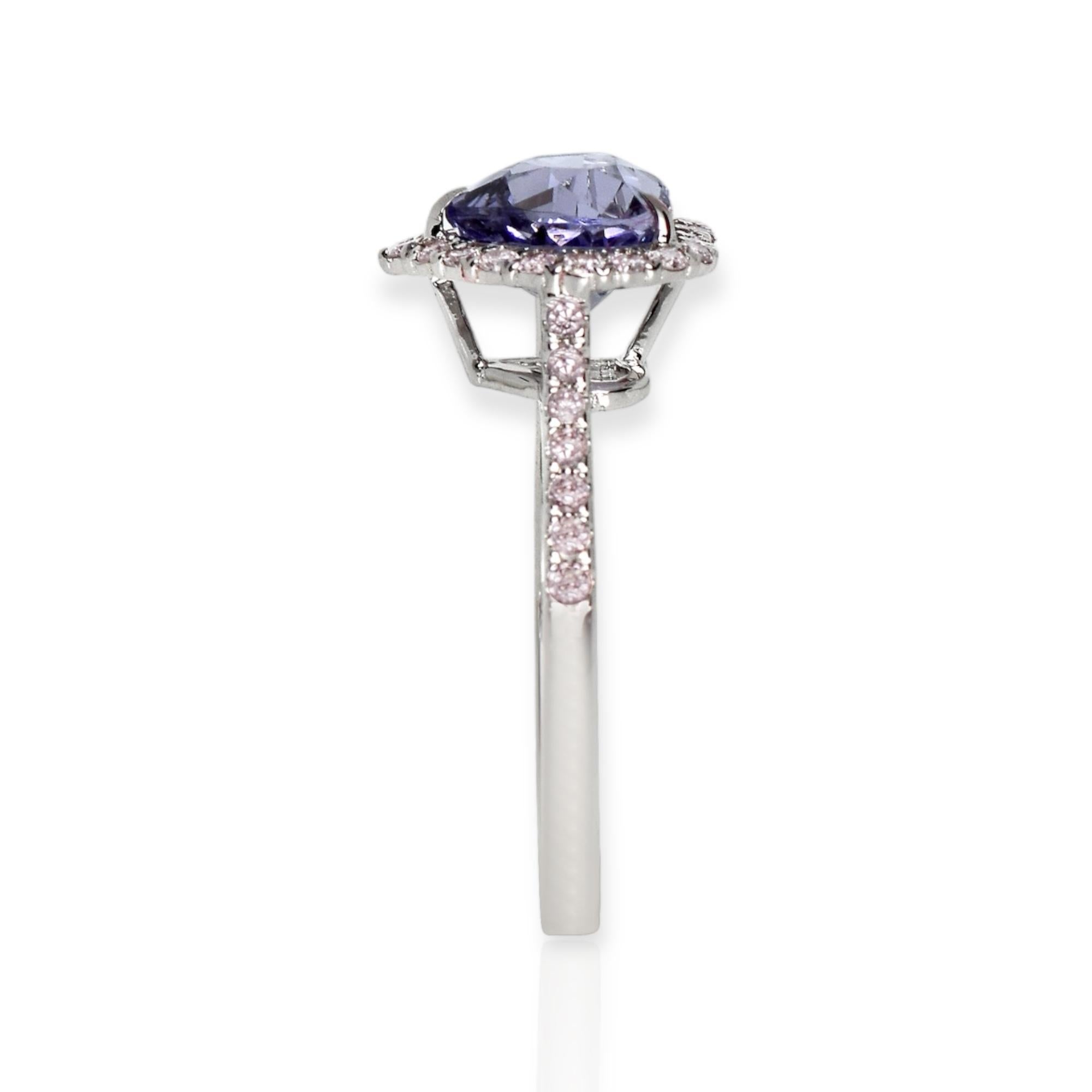 IGI 14K 1.88 Ct Purple Spinel&Pink Diamonds Antique Engagement Ring In New Condition In Kaohsiung City, TW