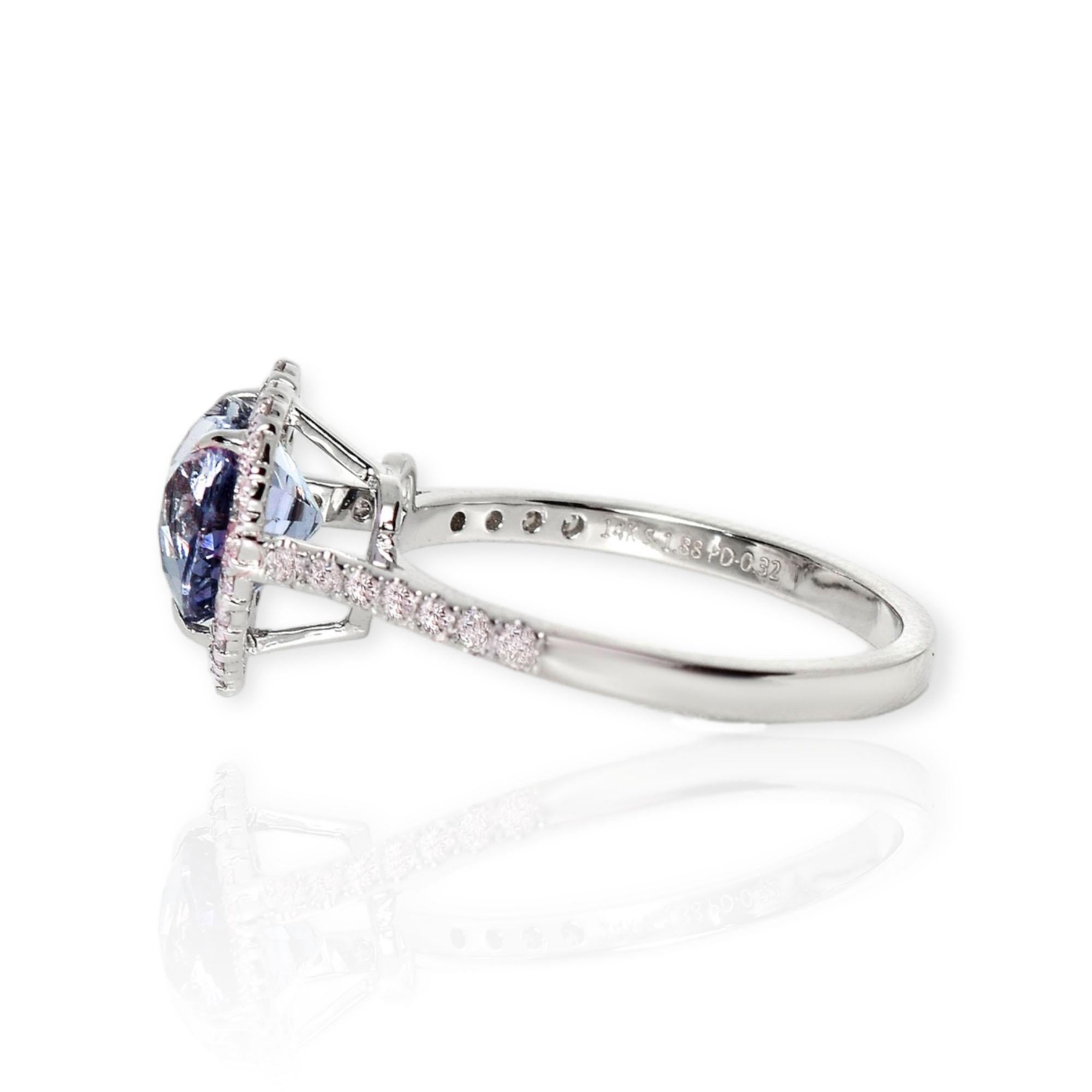 Women's IGI 14K 1.88 Ct Purple Spinel&Pink Diamonds Antique Engagement Ring