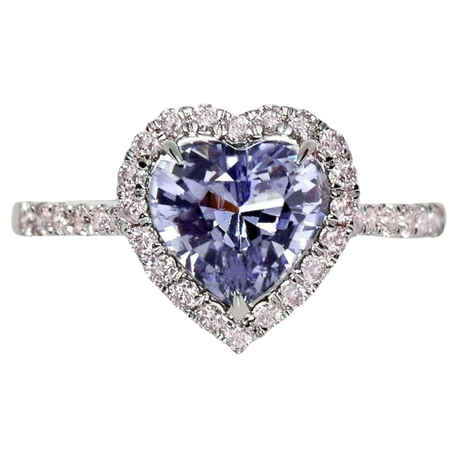 Bague de fiançailles IGI 14K 1.88 Ct Purple Spinel&Pink Diamonds Antique