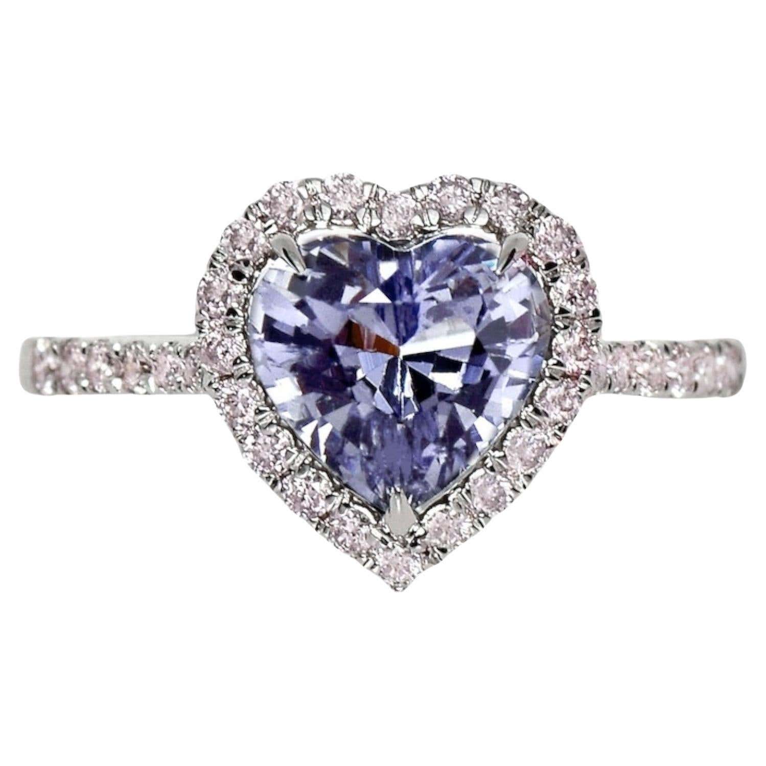 IGI 14K 1.88 Ct Purple Spinel&Pink Diamonds Antique Engagement Ring