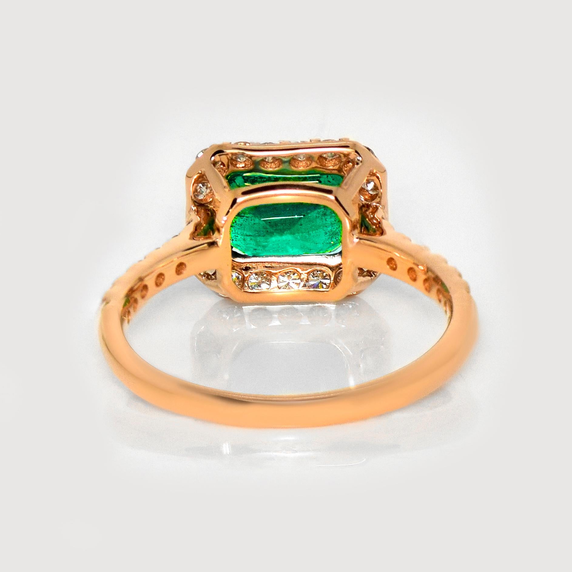Bague de fiançailles IGI 14K 1.92 Ct Natural Emerald&Diamonds Antique en vente 2
