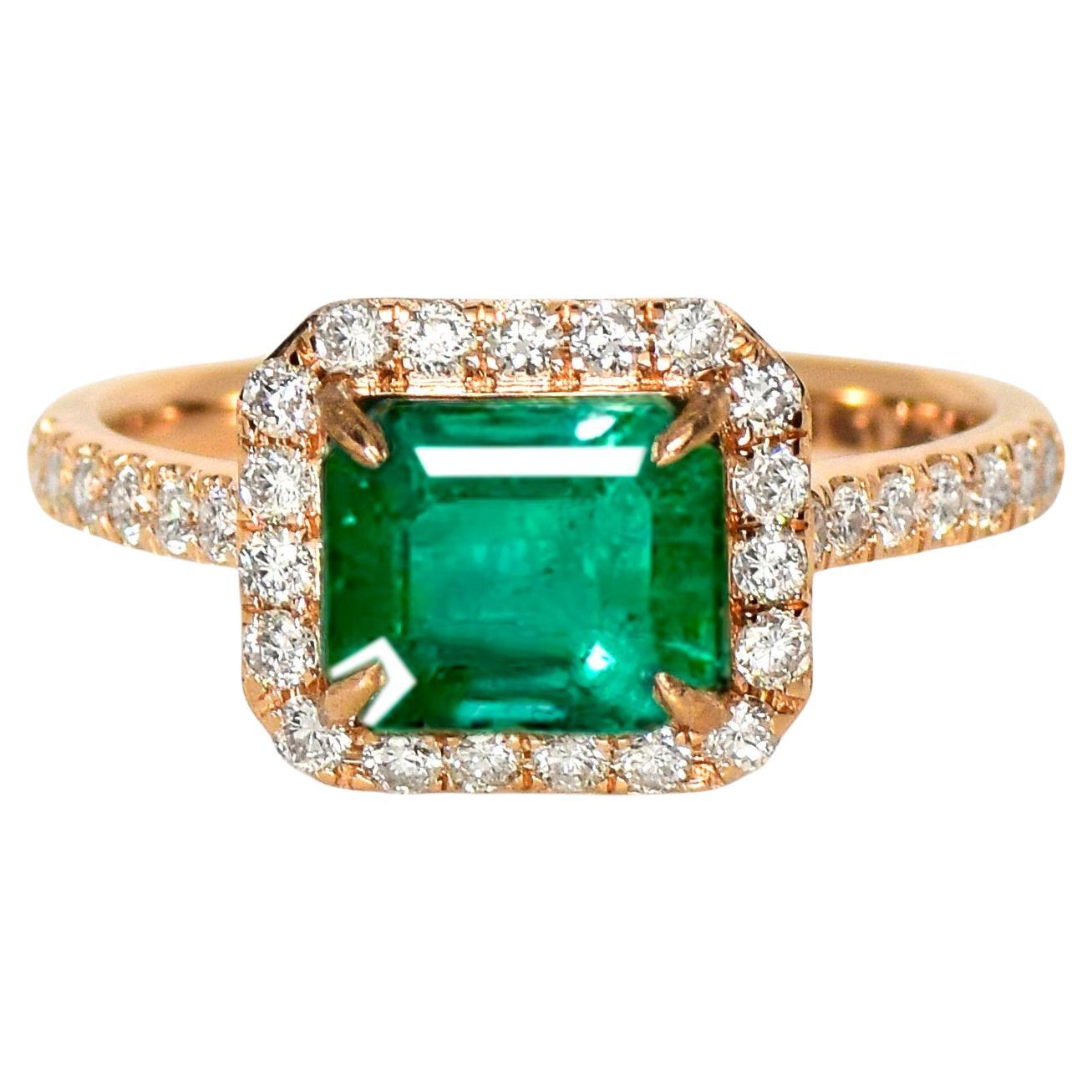 Bague de fiançailles IGI 14K 1.92 Ct Natural Emerald&Diamonds Antique