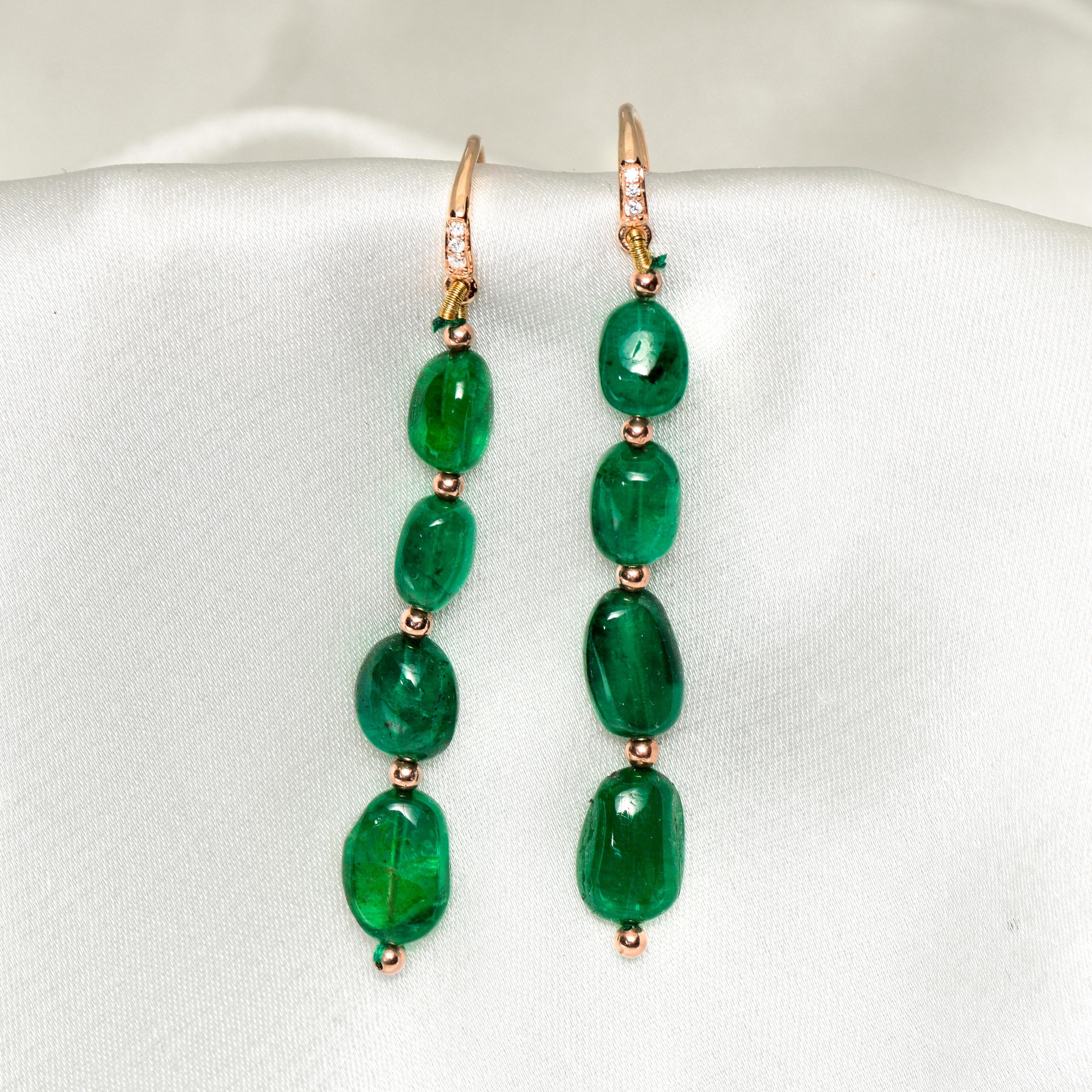 **Ein IGI 14K Rose Gold 20.10 Ct Emerald&Diamonds Antike Art Deco Stil Haken Ohrringe **

Paare von IGI-zertifizierten natürlichen grünen Smaragd als der zentrale Stein mit einem Gewicht von 20,10 ct mit dem FG VS Akzent Diamanten mit einem Gewicht