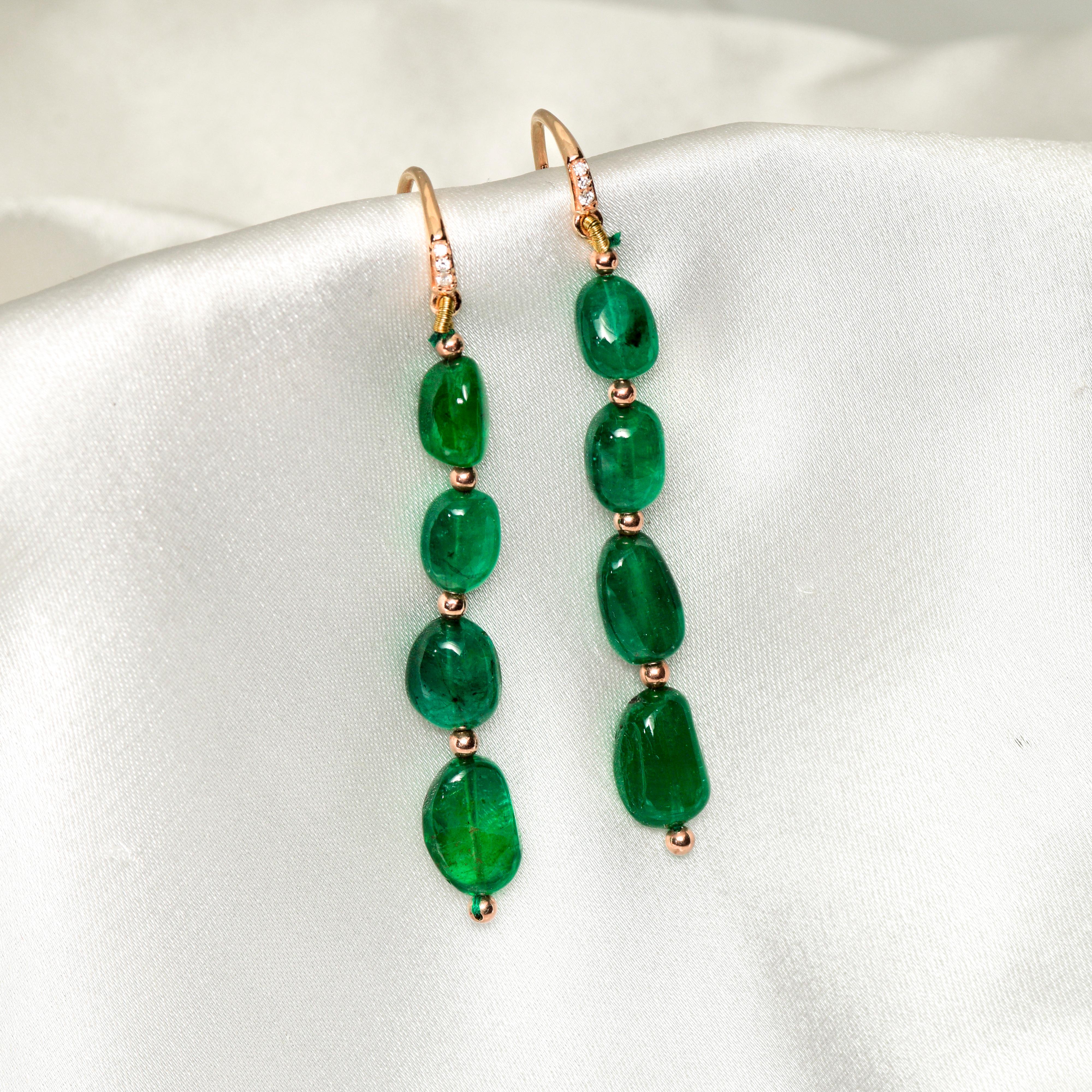 IGI 14k 20.10 Carat Emerald&Diamonds Antique Art Deco Style Hook Earrings In New Condition For Sale In Kaohsiung City, TW