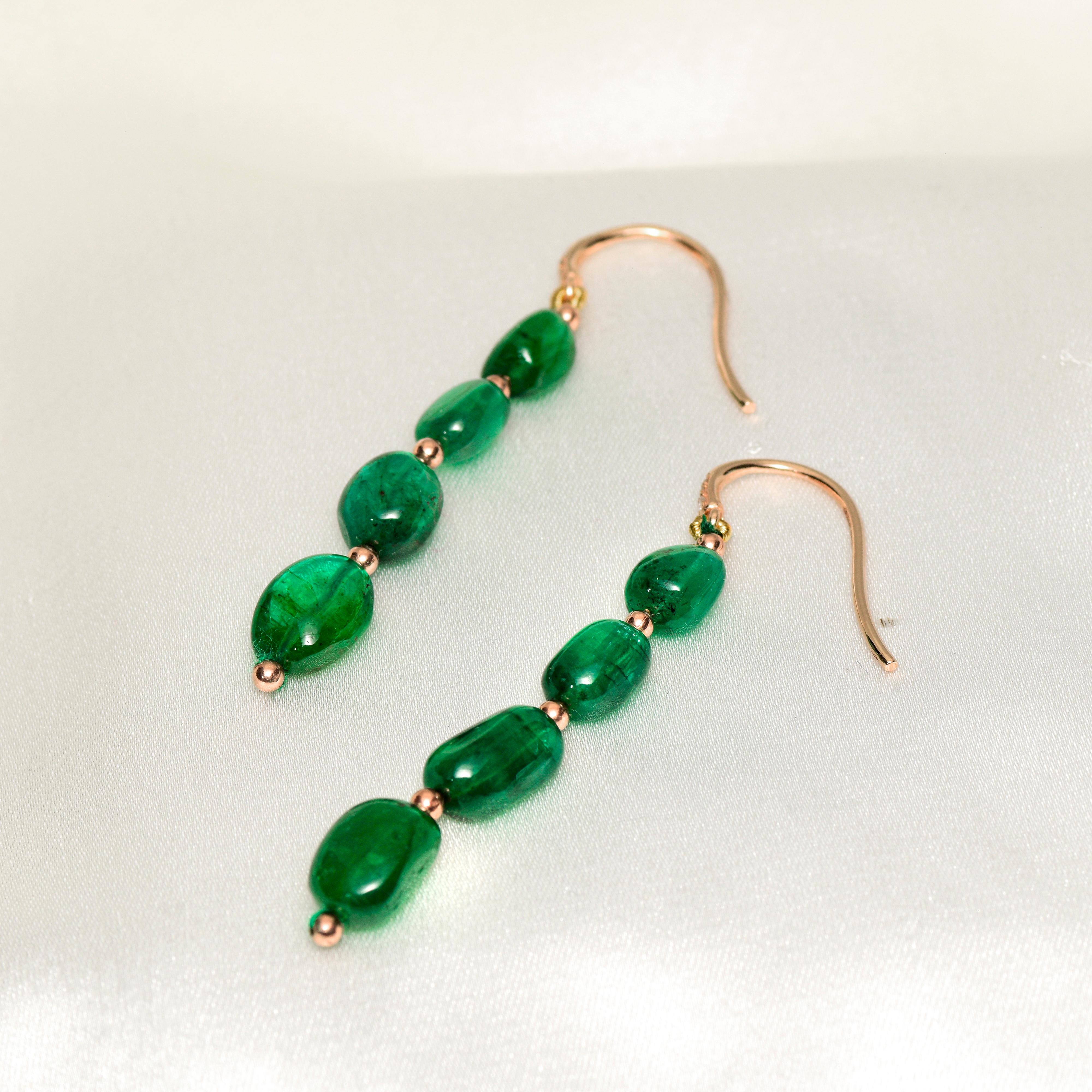 Women's IGI 14k 20.10 Carat Emerald&Diamonds Antique Art Deco Style Hook Earrings For Sale