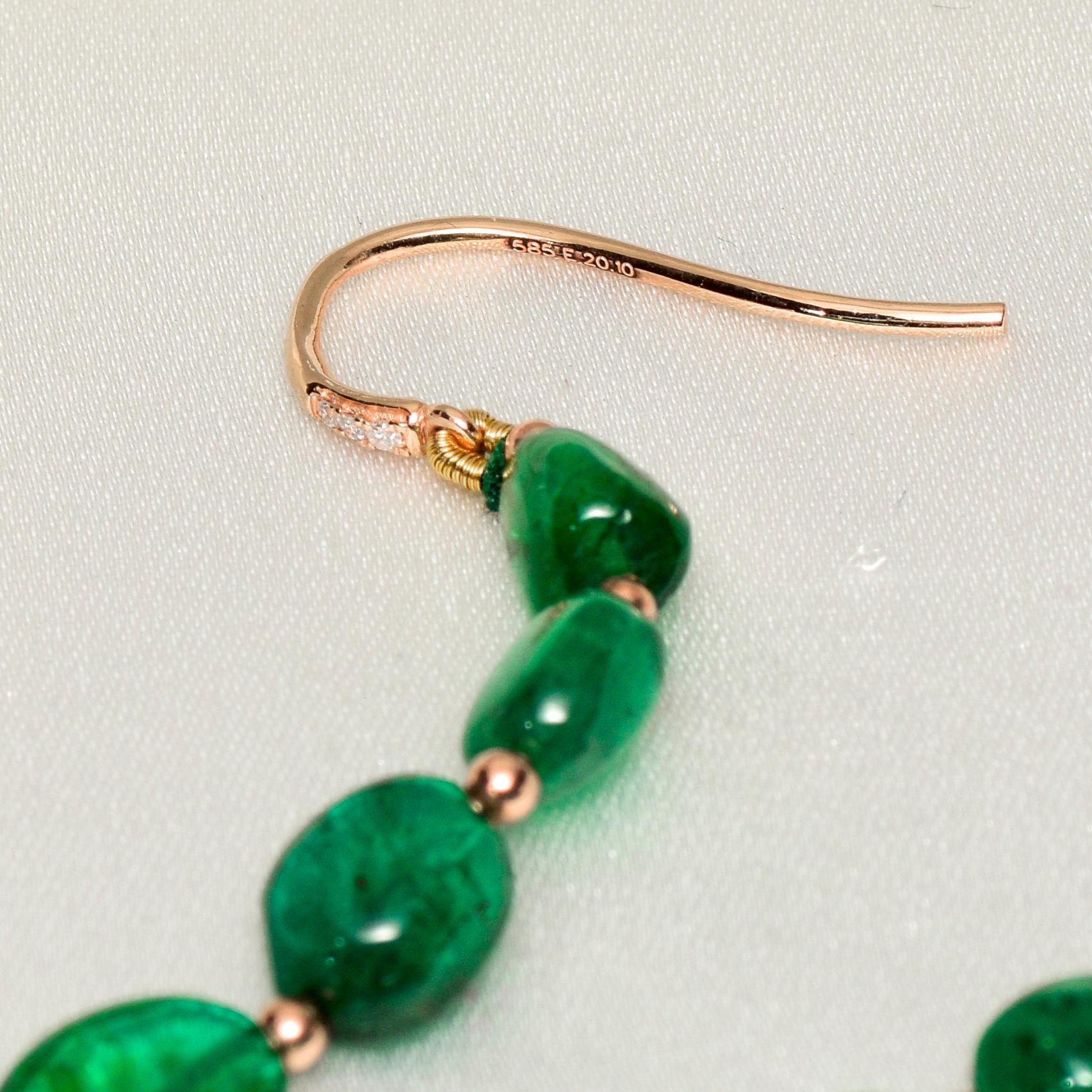 IGI 14k 20.10 Carat Emerald&Diamonds Antique Art Deco Style Hook Earrings For Sale 1