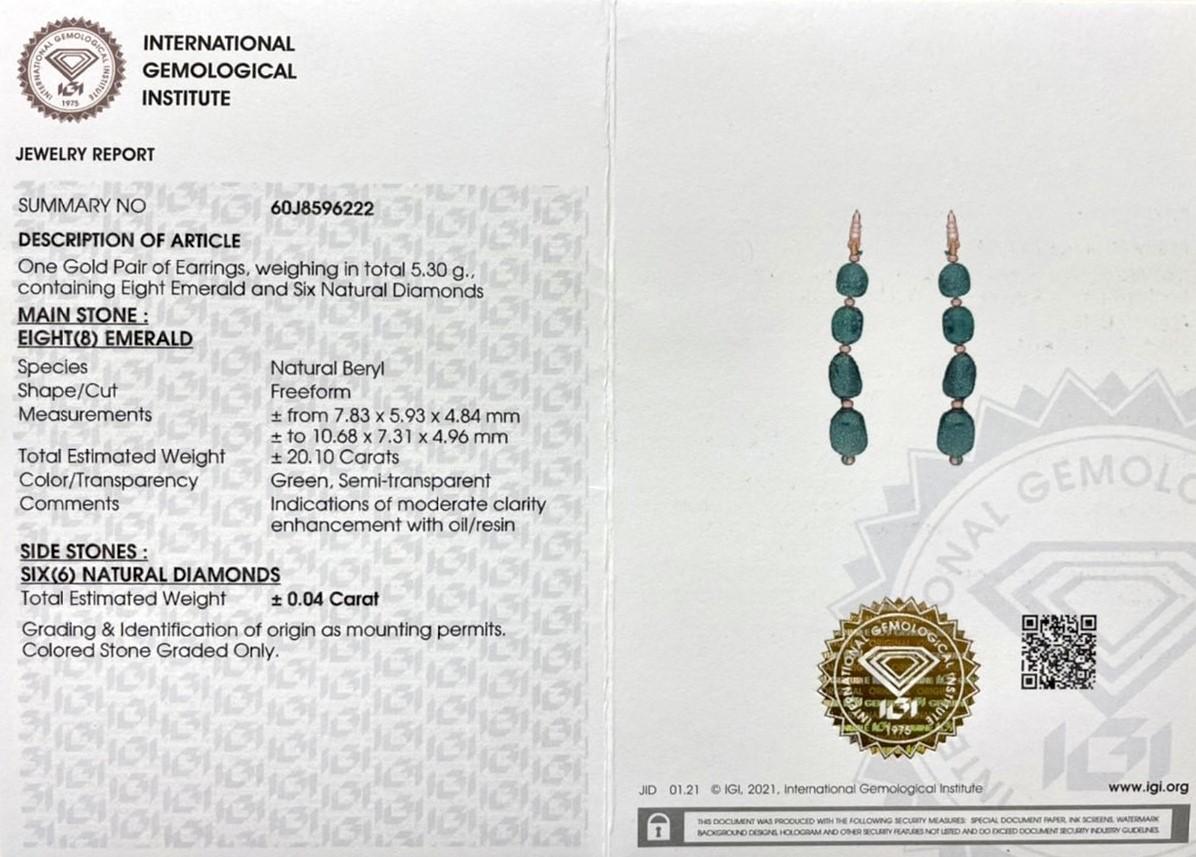 IGI 14k 20.10 Carat Emerald&Diamonds Antique Art Deco Style Hook Earrings For Sale 2