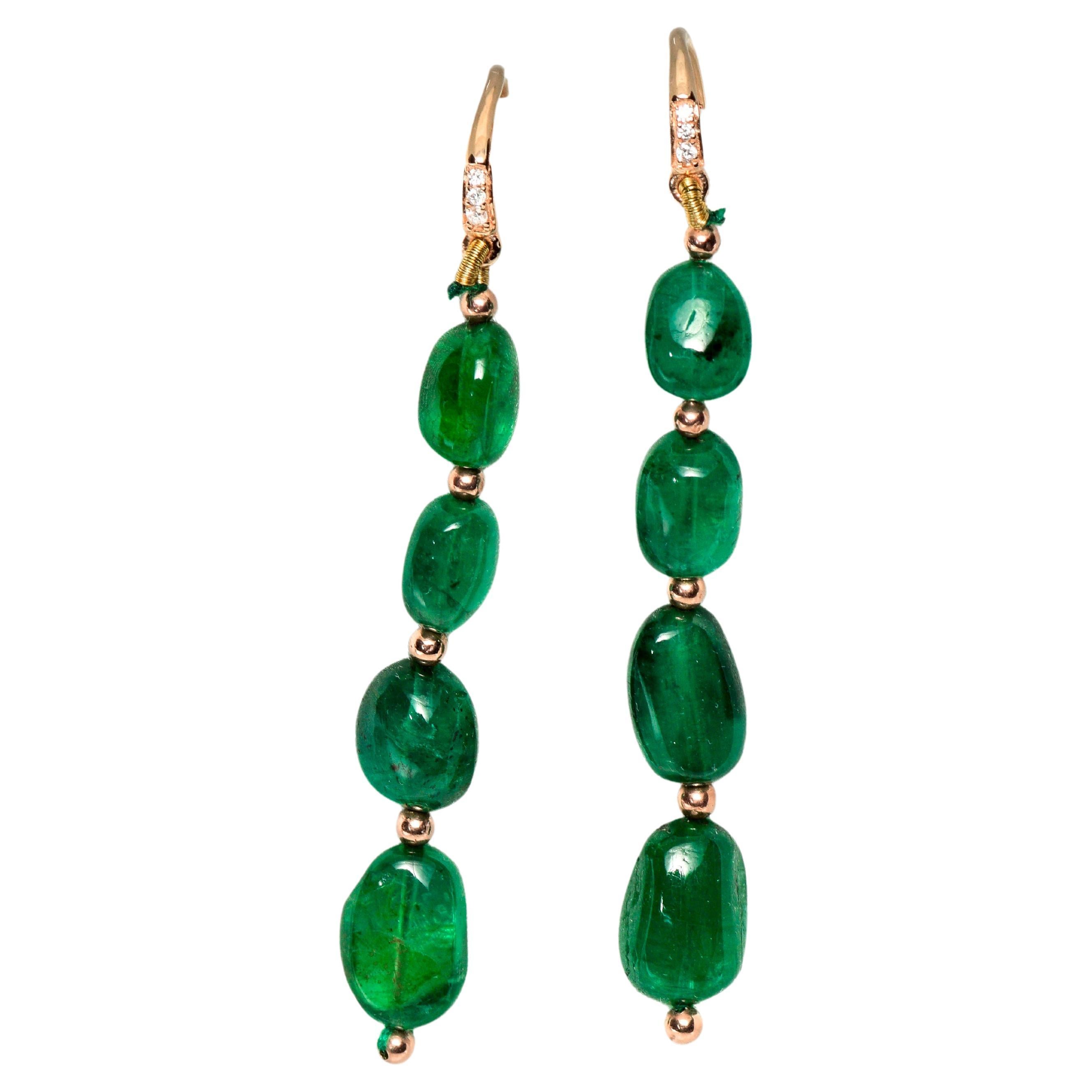 IGI 14k 20.10 Carat Emerald&Diamonds Antique Art Deco Style Hook Earrings For Sale