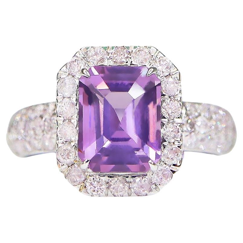 IGI 14K 2.05 Ct Pinkish Purple Spinel&Pink Diamonds Antique Engagement Ring For Sale
