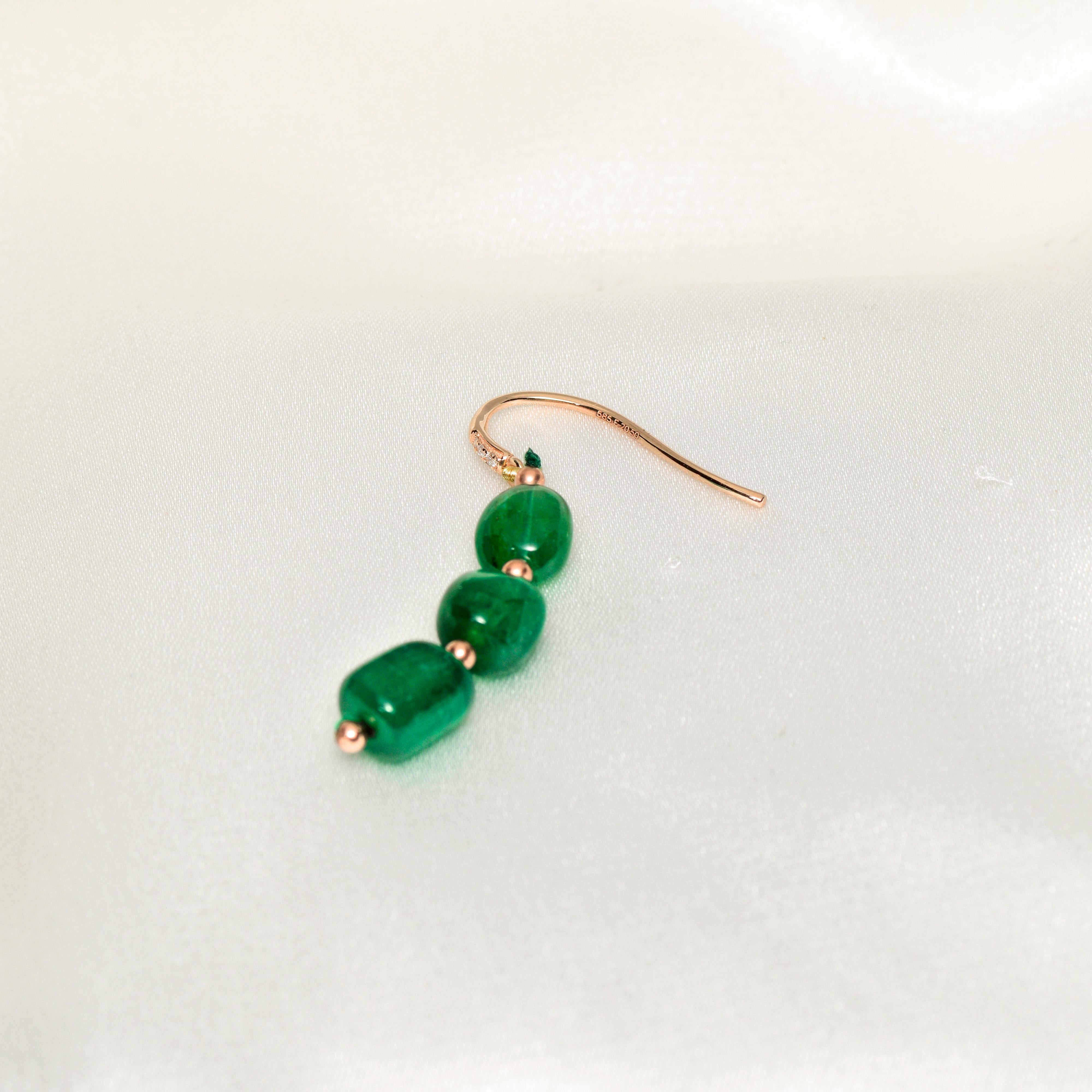 IGI 14K 20.50 Ct Emerald&Diamonds Antique Art Deco Style Hook Earrings In New Condition For Sale In Kaohsiung City, TW