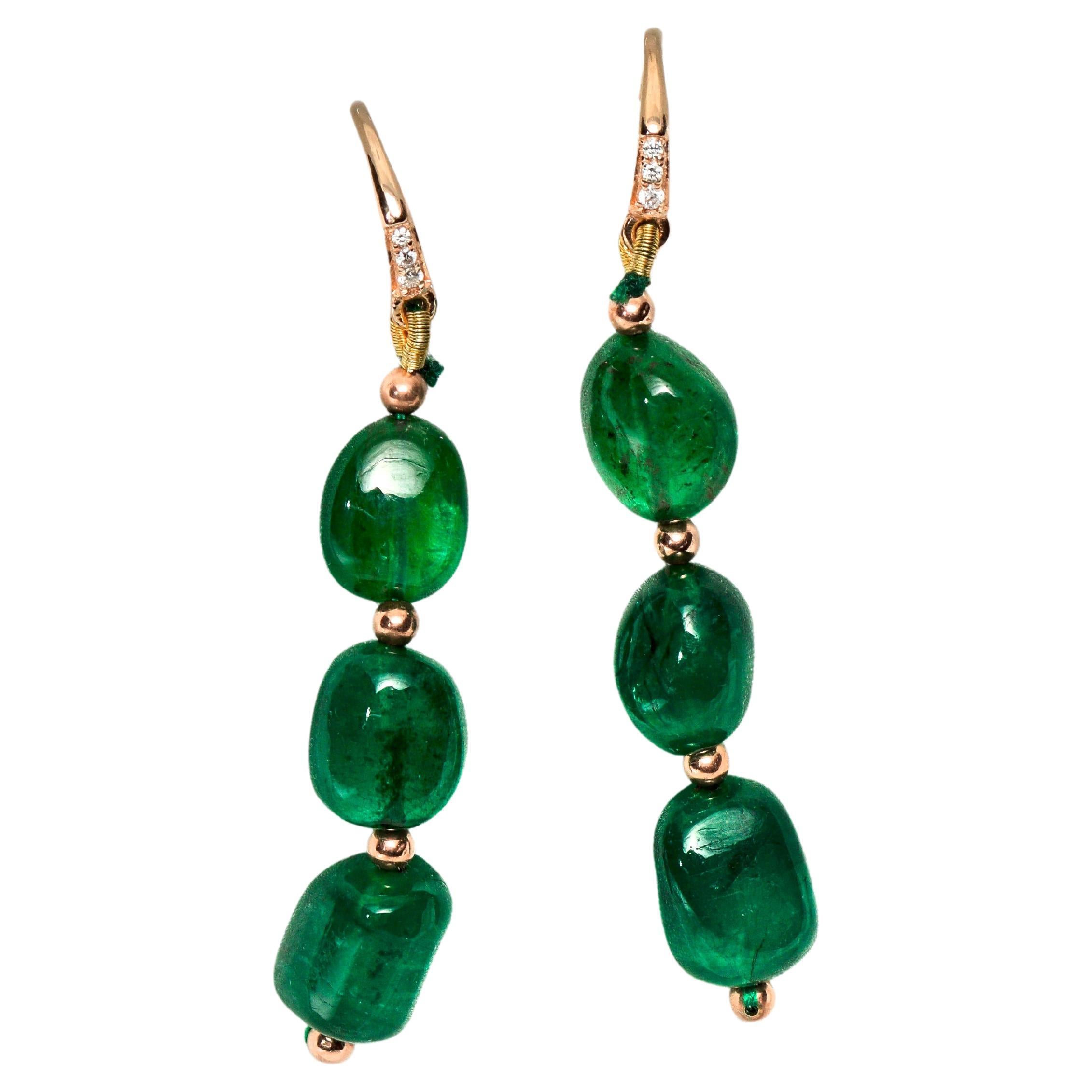 IGI 14K 20.50 Ct Emerald&Diamonds Antique Art Deco Style Hook Earrings For Sale