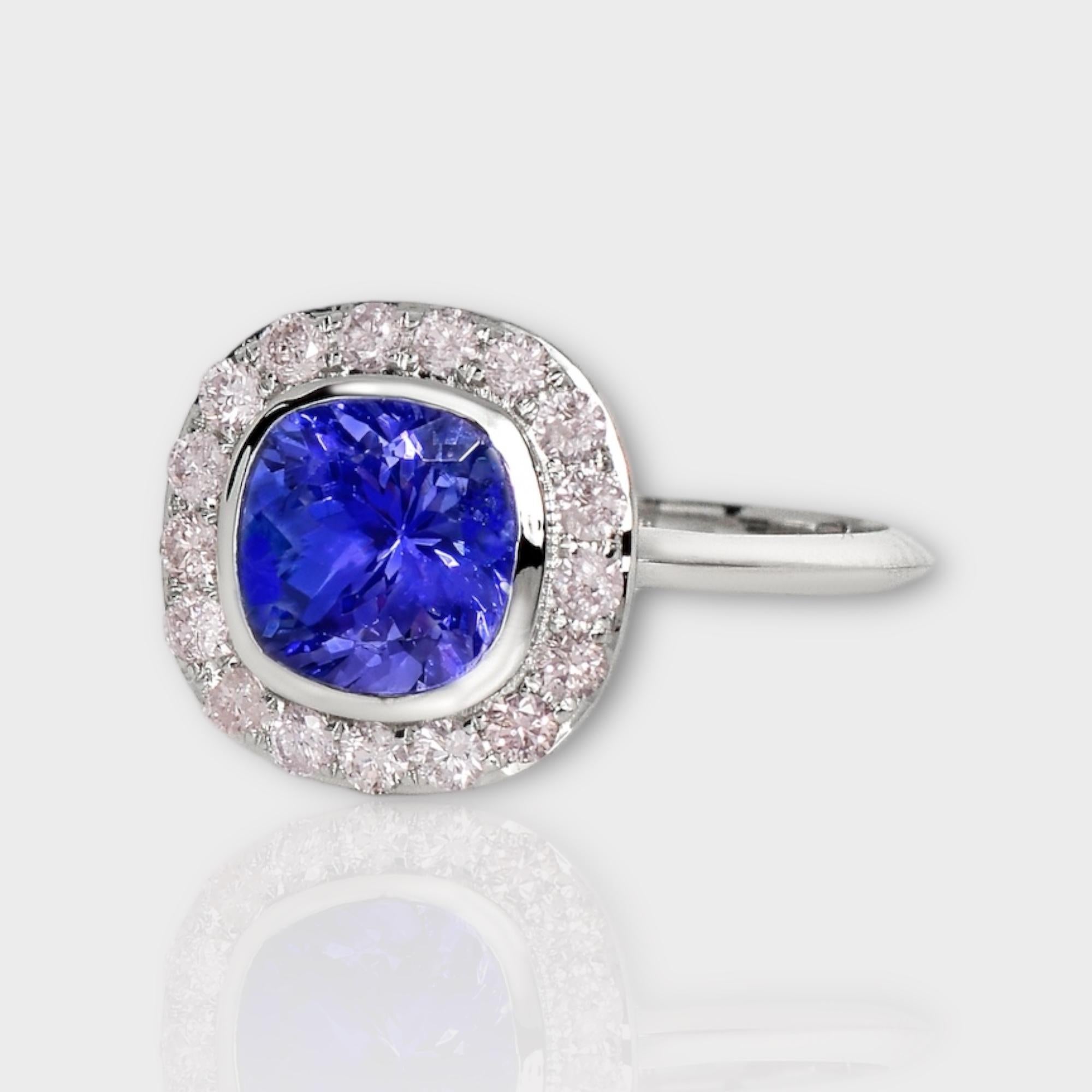 Contemporary IGI 14K 2.07 ct Tanzanite&Pink Diamond Antique Art Deco Engagement Ring For Sale