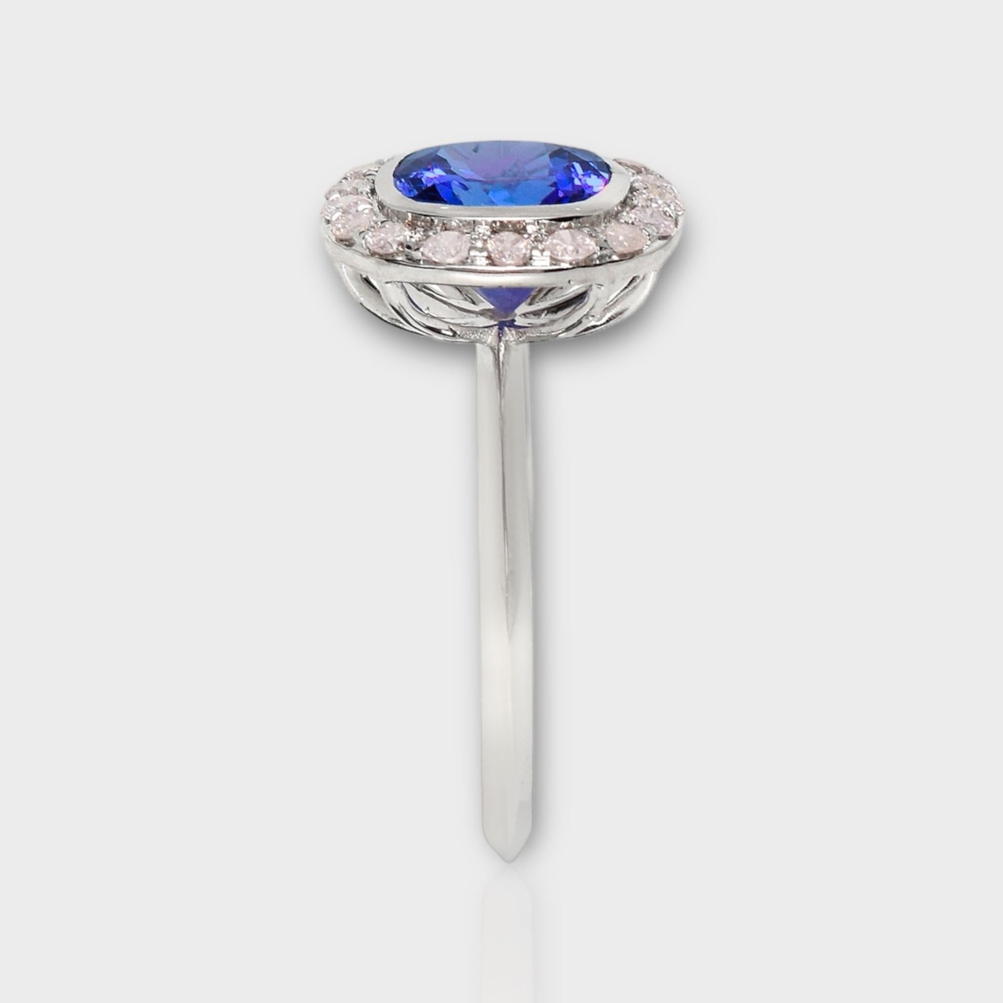 IGI 14K 2.07 ct Tanzanite&Pink Diamond Antique Art Deco Engagement Ring In New Condition For Sale In Kaohsiung City, TW