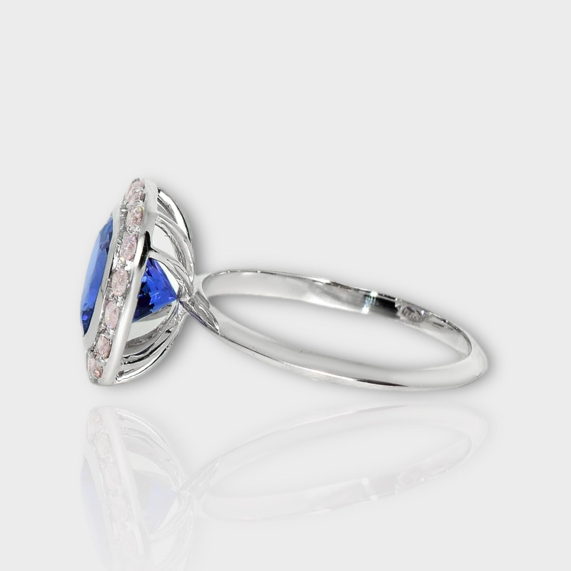 Women's IGI 14K 2.07 ct Tanzanite&Pink Diamond Antique Art Deco Engagement Ring For Sale
