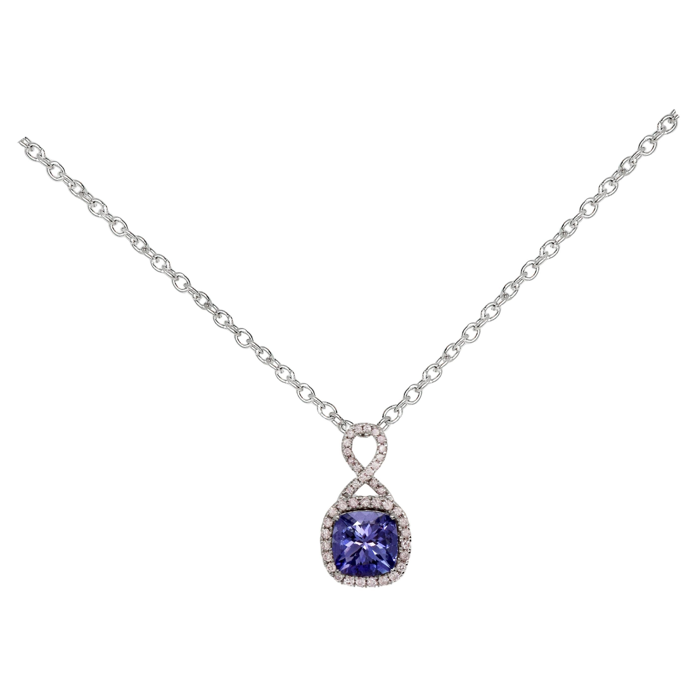 IGI 14K 2.08 ct Tanzanite&Pink Diamond Antique Pendant Necklace For Sale