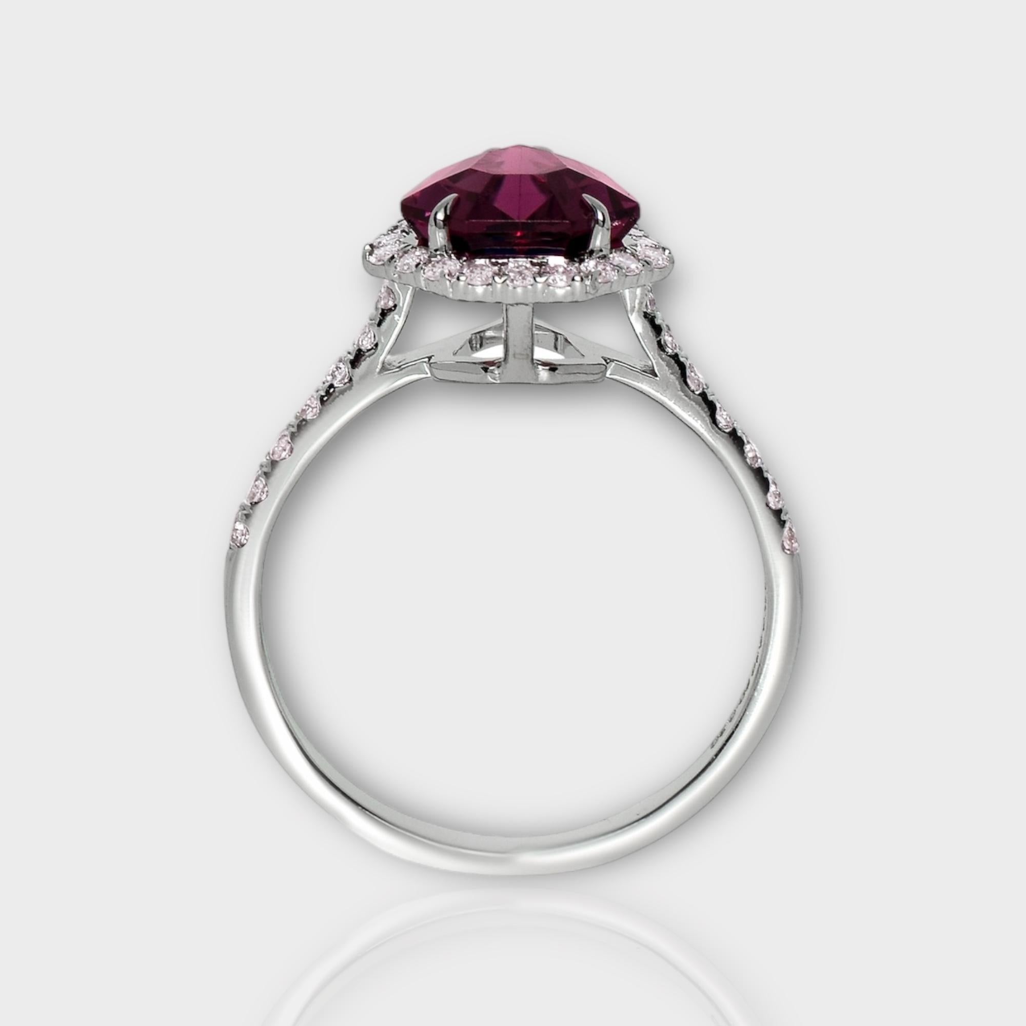 IGI 14K 2.10 Ct Purple Spinel&Pink Diamonds Antique Engagement Ring For Sale 2