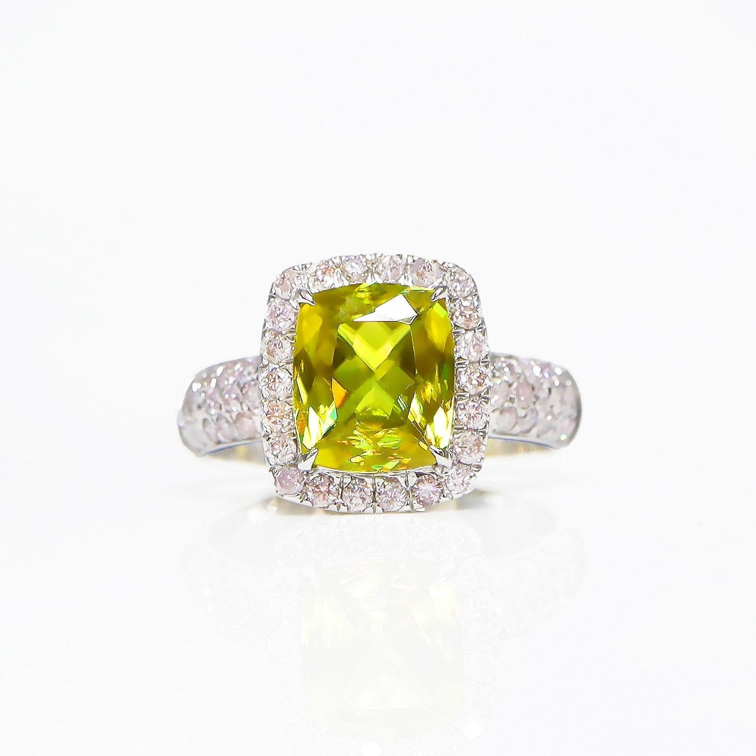 Contemporary IGI 14K 2.10 Ct  Sphene&Pink Diamonds Antique Art Deco Style Engagement Ring For Sale