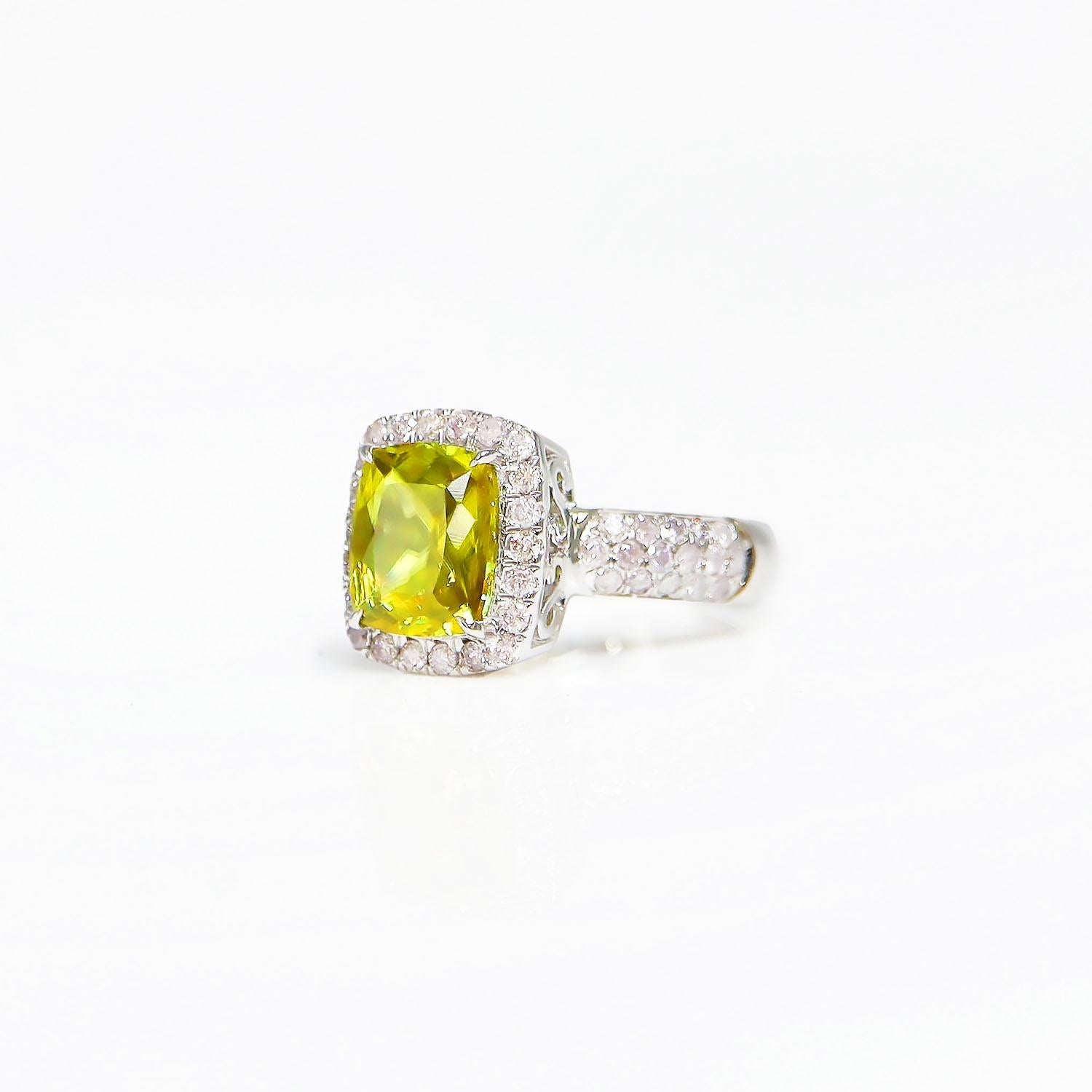 Cushion Cut IGI 14K 2.10 Ct  Sphene&Pink Diamonds Antique Art Deco Style Engagement Ring For Sale