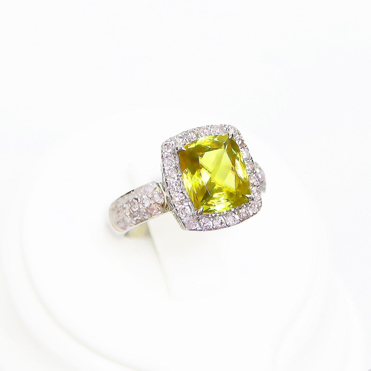 Women's IGI 14K 2.10 Ct  Sphene&Pink Diamonds Antique Art Deco Style Engagement Ring For Sale