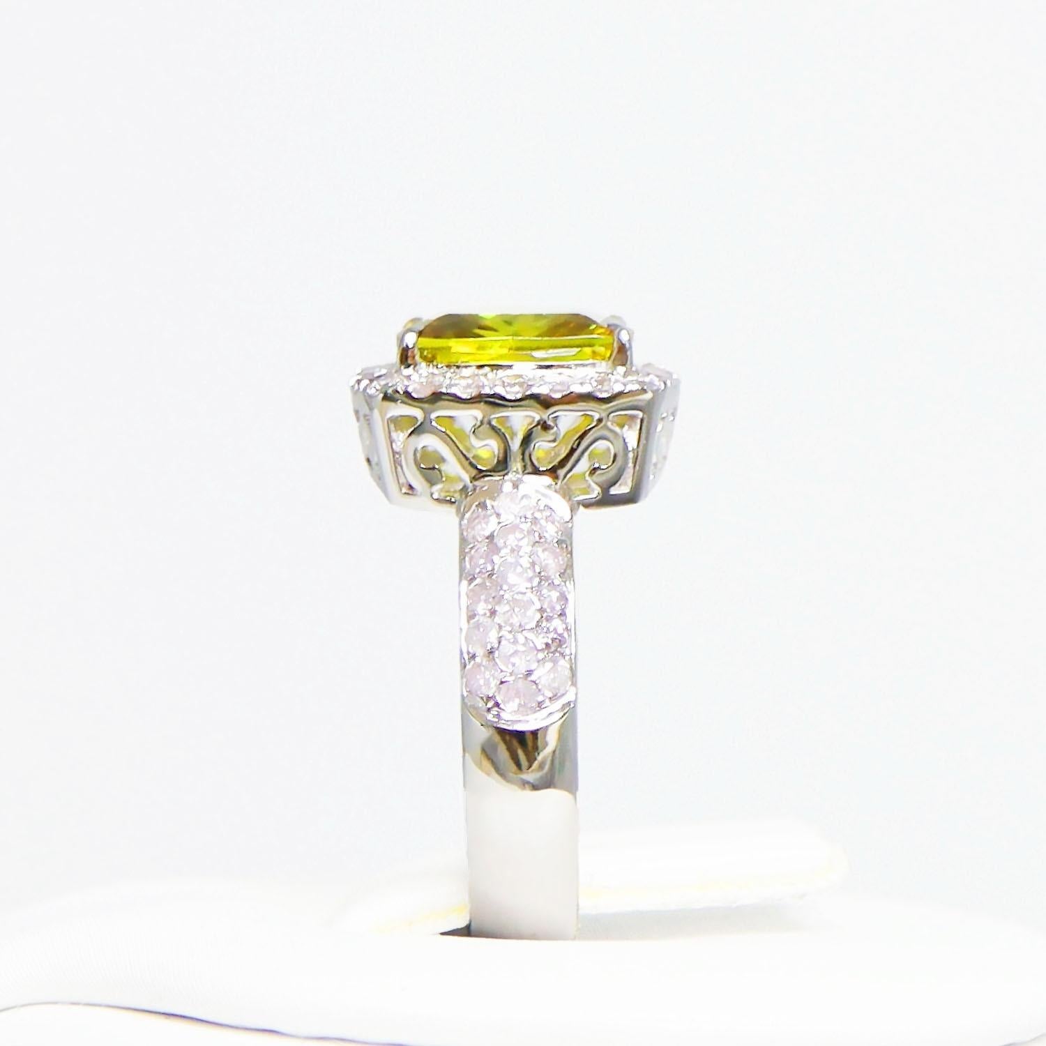 IGI 14K 2.10 Ct  Sphene&Pink Diamonds Antique Art Deco Style Engagement Ring For Sale 1