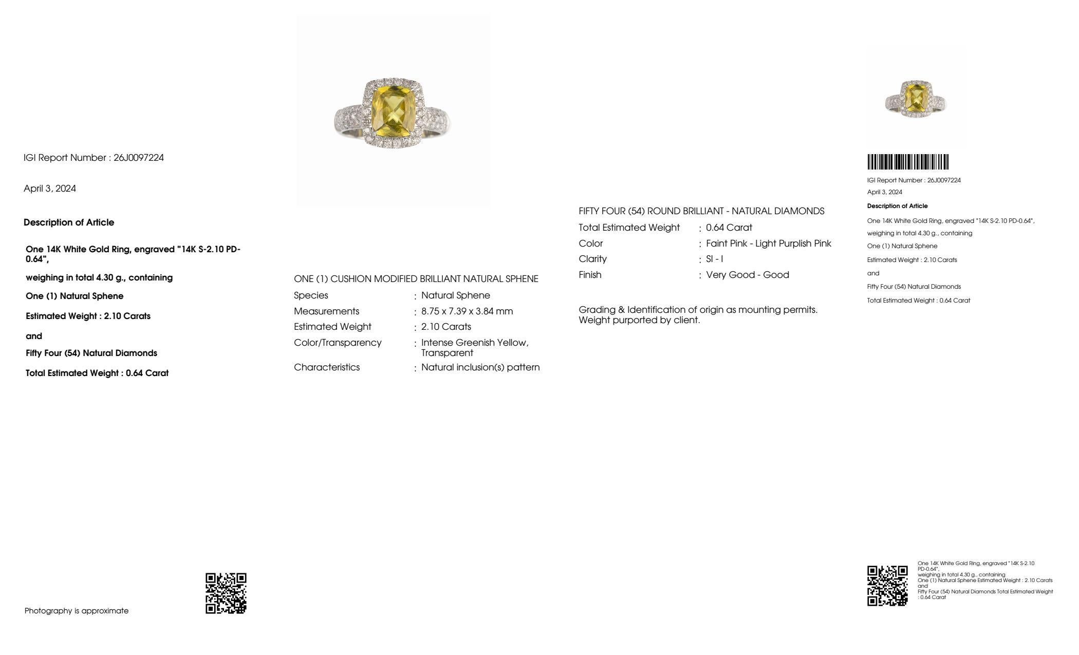 IGI 14K 2.10 Ct  Sphene&Pink Diamonds Antique Art Deco Style Engagement Ring For Sale 2