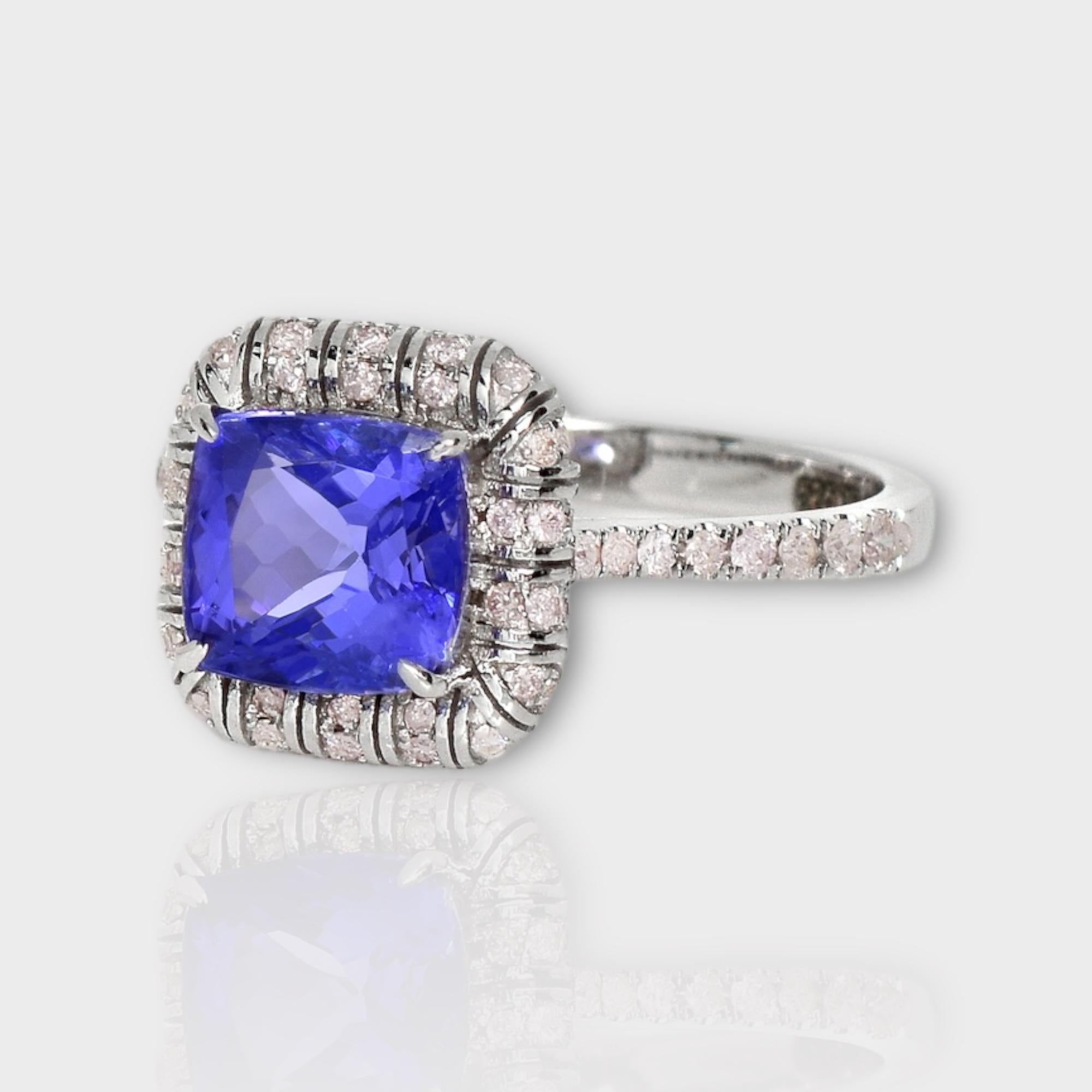 Contemporary IGI 14K 2.13 ct Tanzanite&Pink Diamond Antique Art Deco Engagement Ring For Sale