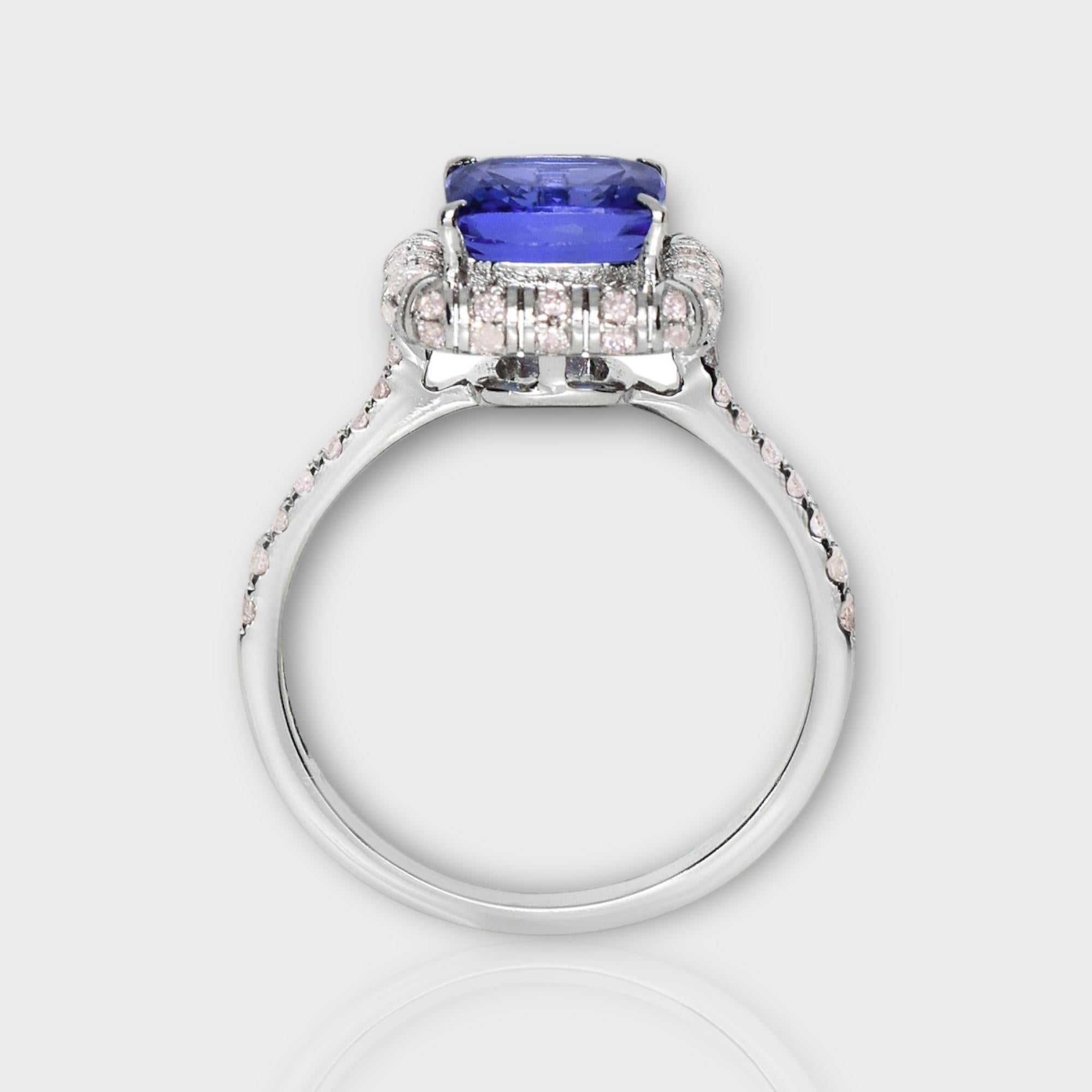 Cushion Cut IGI 14K 2.13 ct Tanzanite&Pink Diamond Antique Art Deco Engagement Ring For Sale