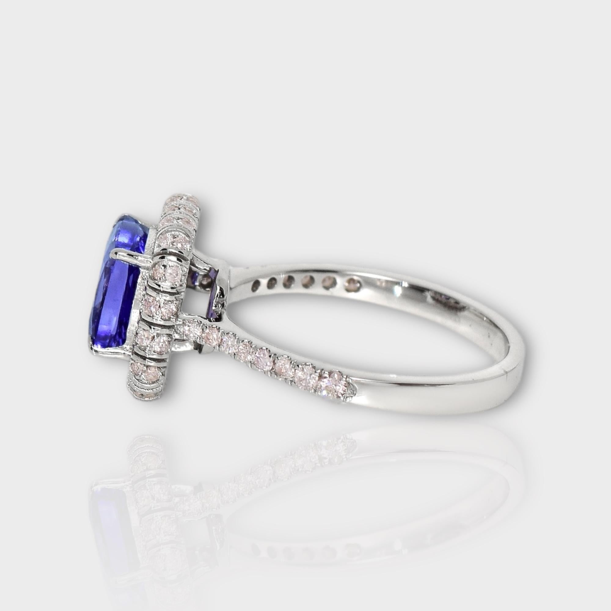 Women's IGI 14K 2.13 ct Tanzanite&Pink Diamond Antique Art Deco Engagement Ring For Sale