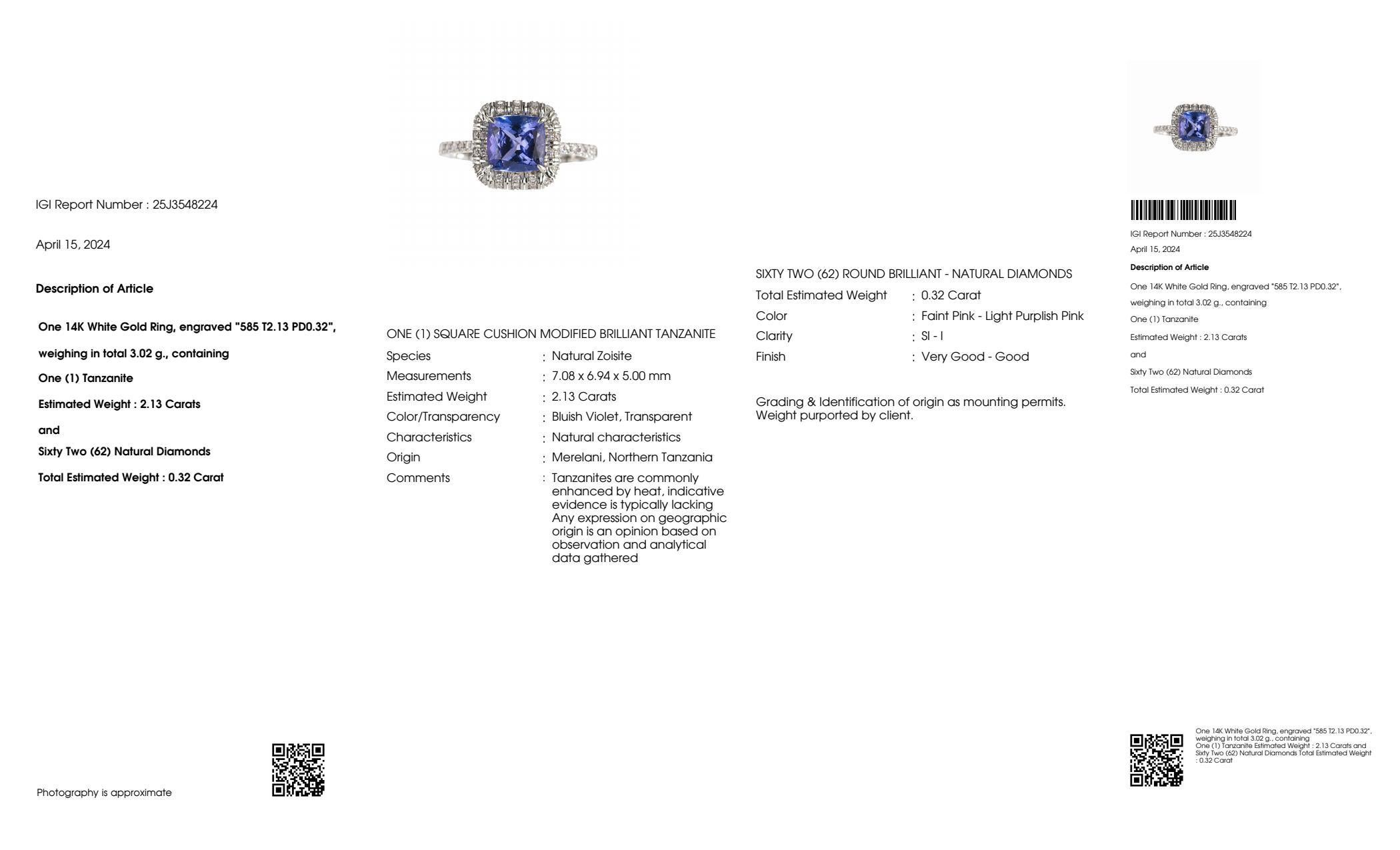IGI 14K 2.13 ct Tanzanite&Pink Diamond Antique Art Deco Engagement Ring For Sale 2