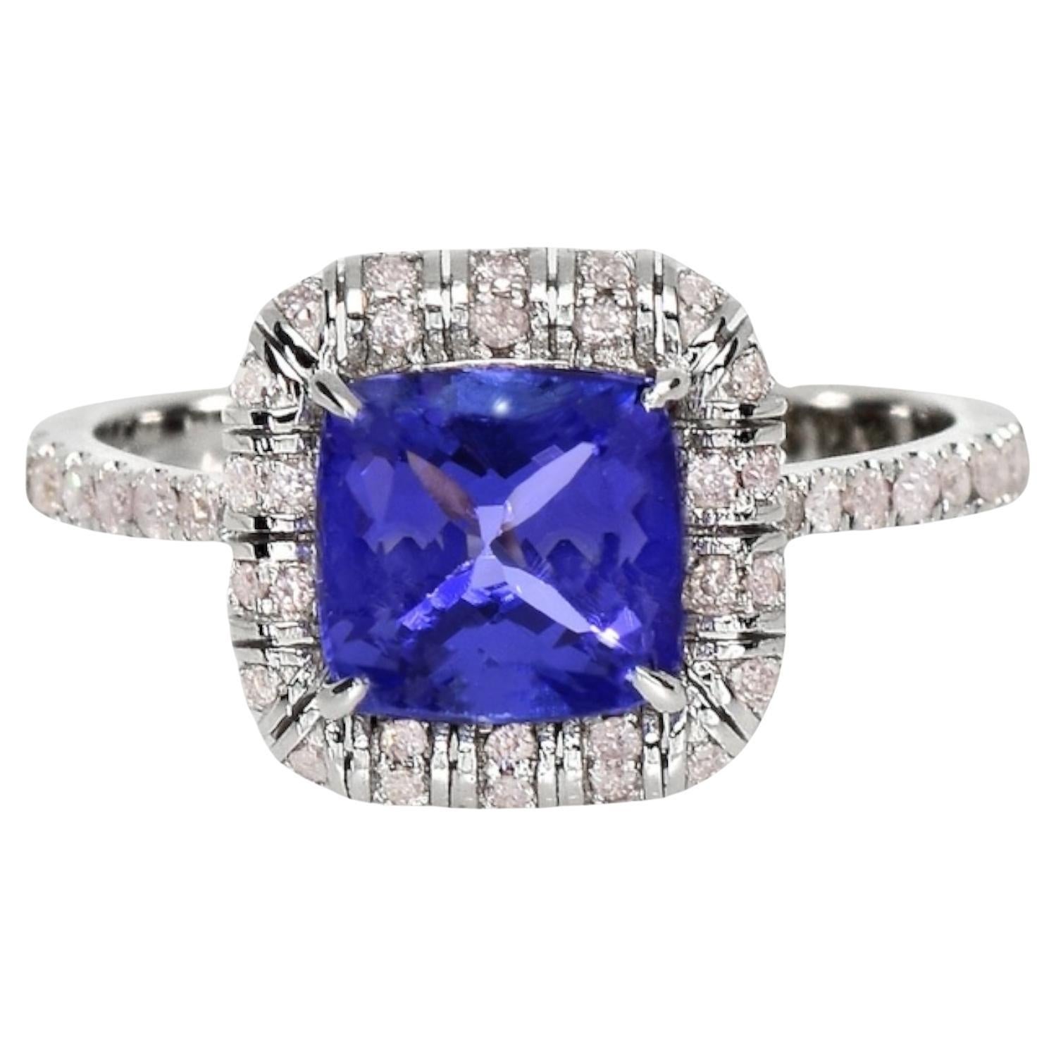 IGI 14K 2.13 ct Tanzanite&Pink Diamond Antiker Art Deco Verlobungsring im Angebot