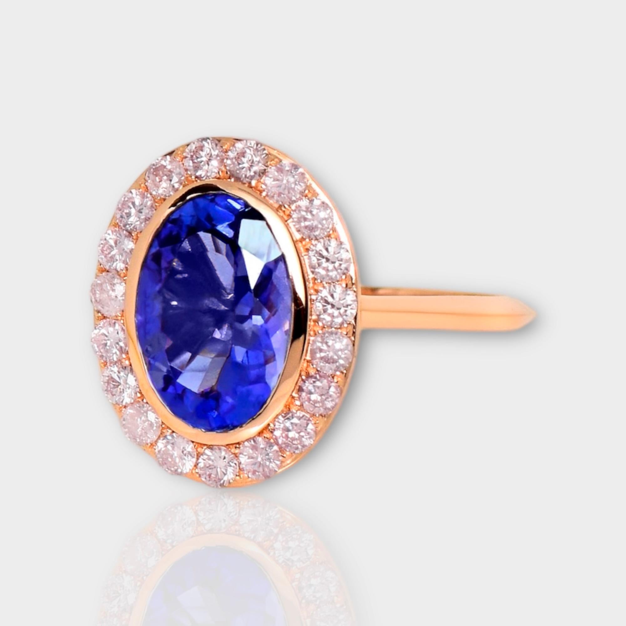 Contemporary IGI 14K 2.15 ct Tanzanite&Pink Diamond Antique Art Deco Engagement Ring For Sale