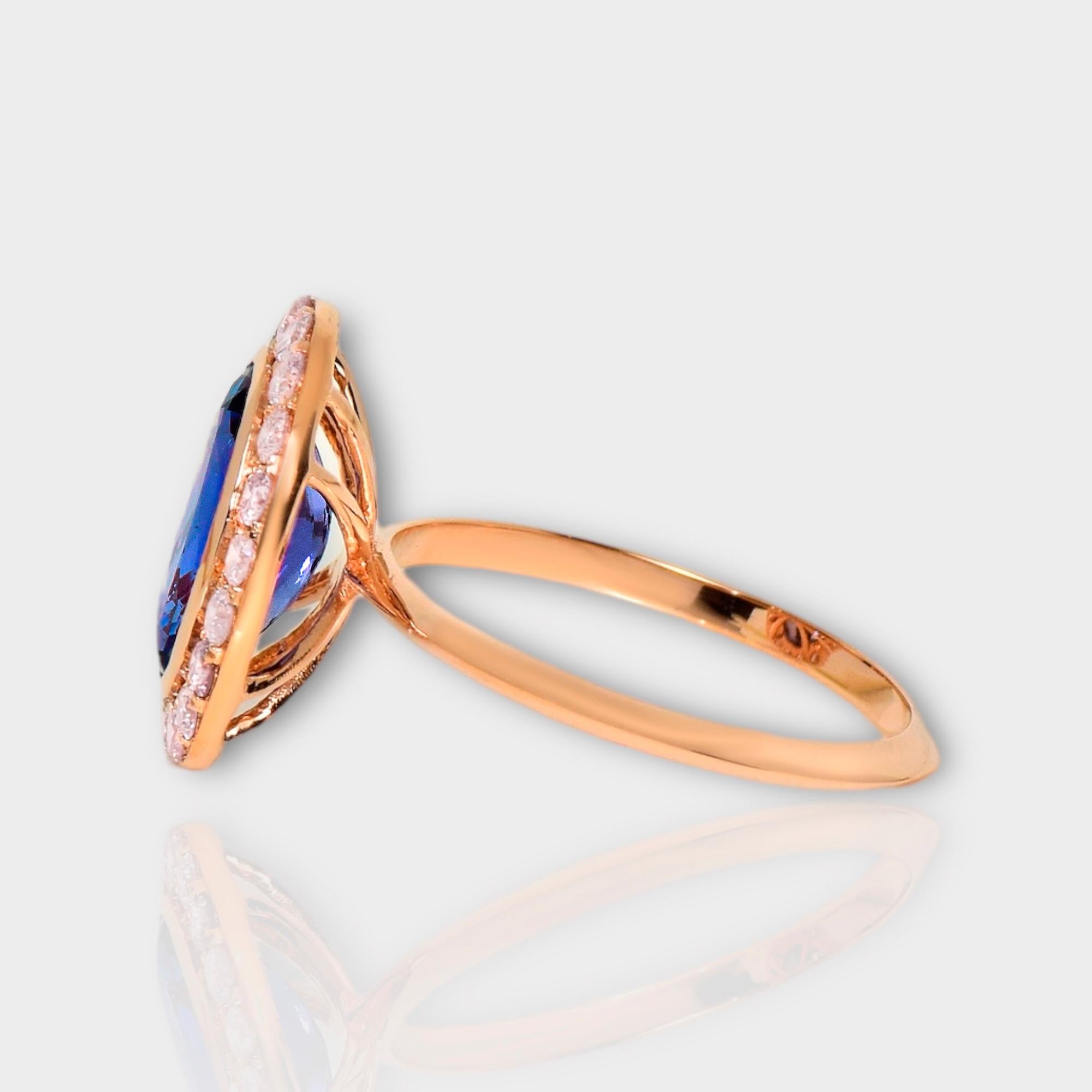 Oval Cut IGI 14K 2.15 ct Tanzanite&Pink Diamond Antique Art Deco Engagement Ring For Sale