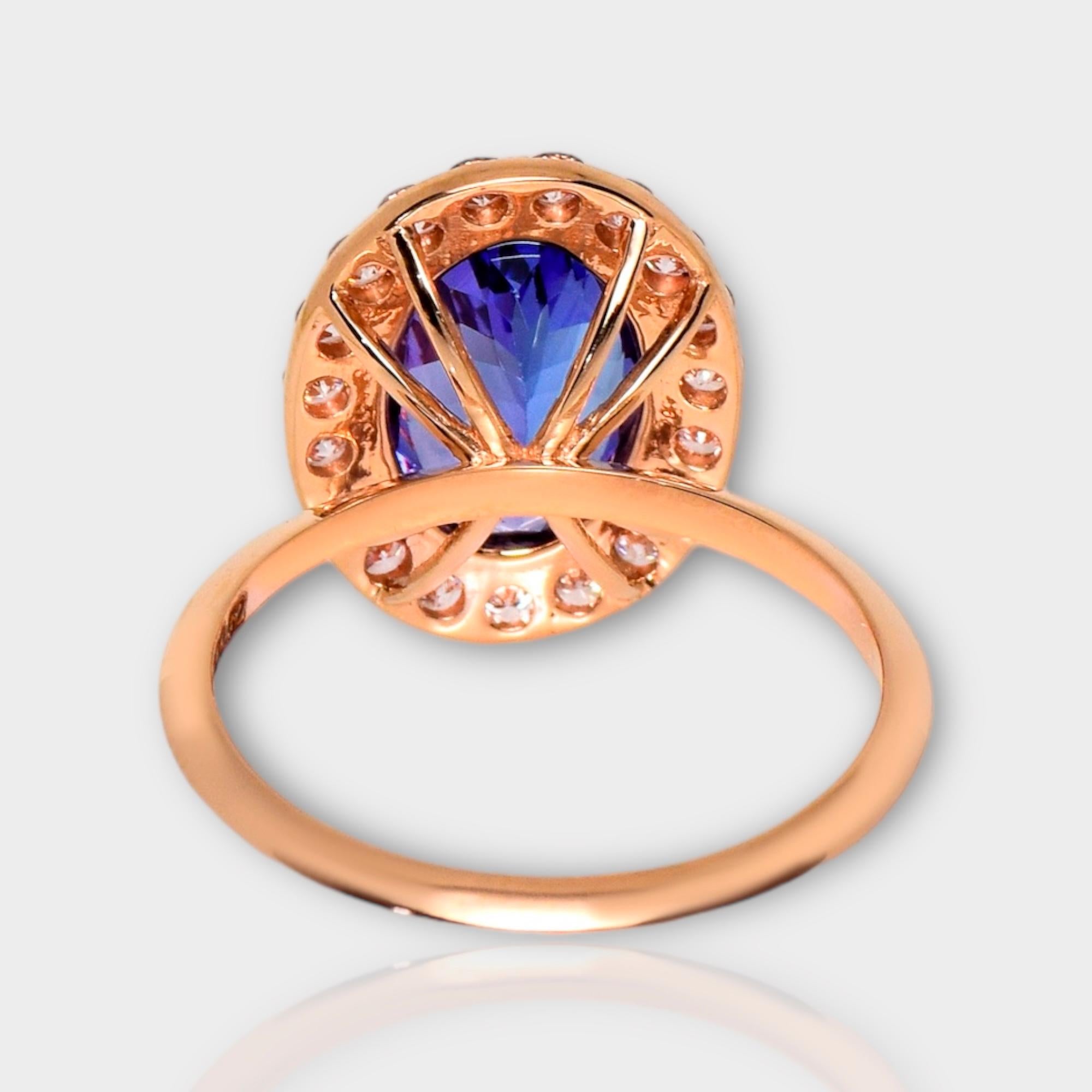 IGI 14K 2.15 ct Tanzanite&Pink Diamond Antique Art Deco Engagement Ring In New Condition For Sale In Kaohsiung City, TW