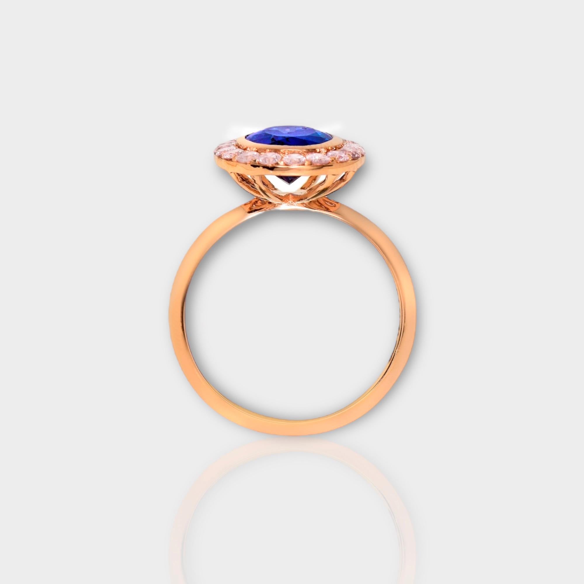 Women's IGI 14K 2.15 ct Tanzanite&Pink Diamond Antique Art Deco Engagement Ring For Sale
