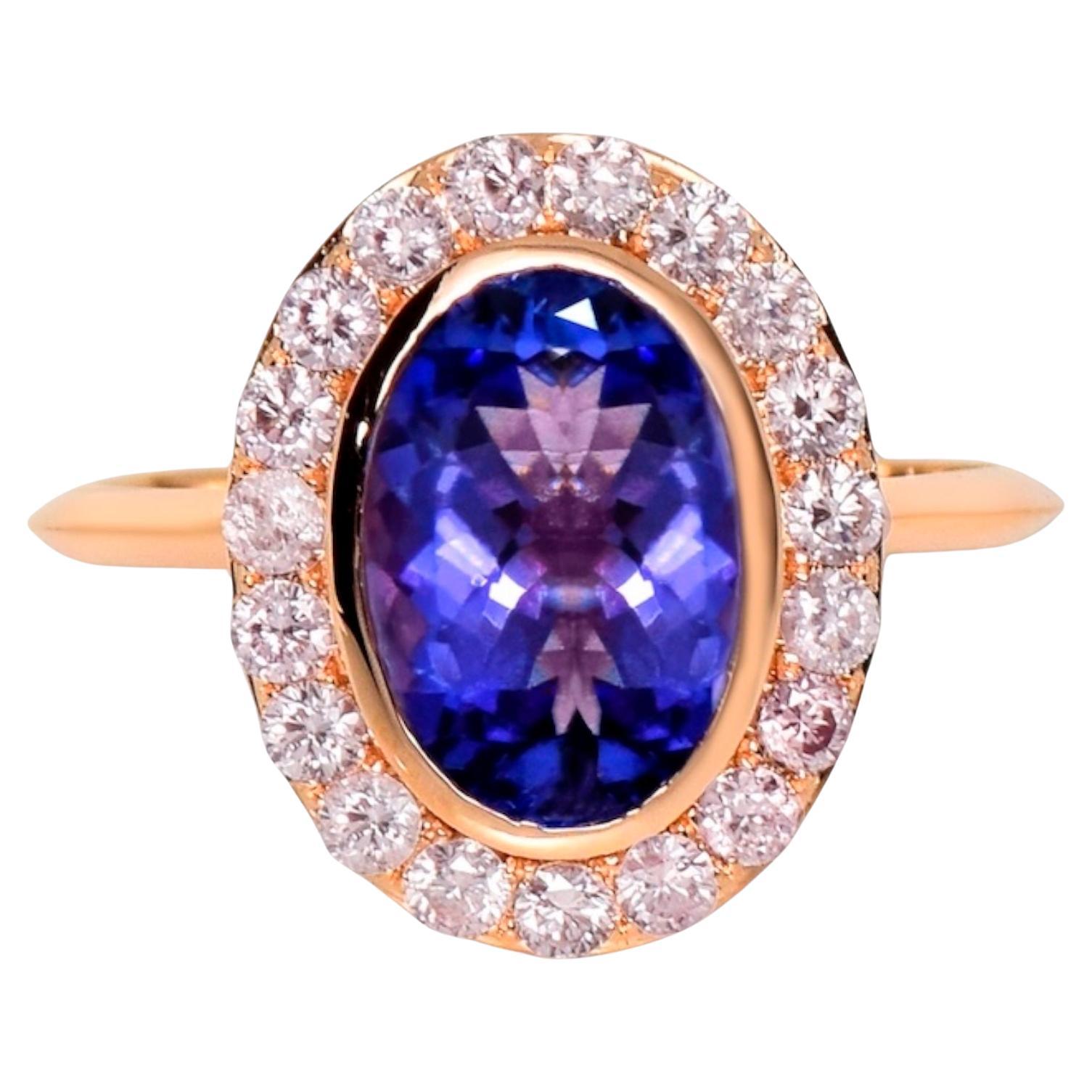 Bague de fiançailles IGI 14K 2.15 ct Tanzanite&Pink Diamond Antique Art Deco