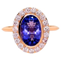 IGI 14K 2.15 ct Tanzanite&Pink Diamond Used Art Deco Engagement Ring