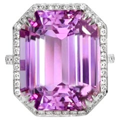 IGI 14K 21,71 ct Kunzit&Diamant Antiker Art Deco Verlobungsring, Art déco