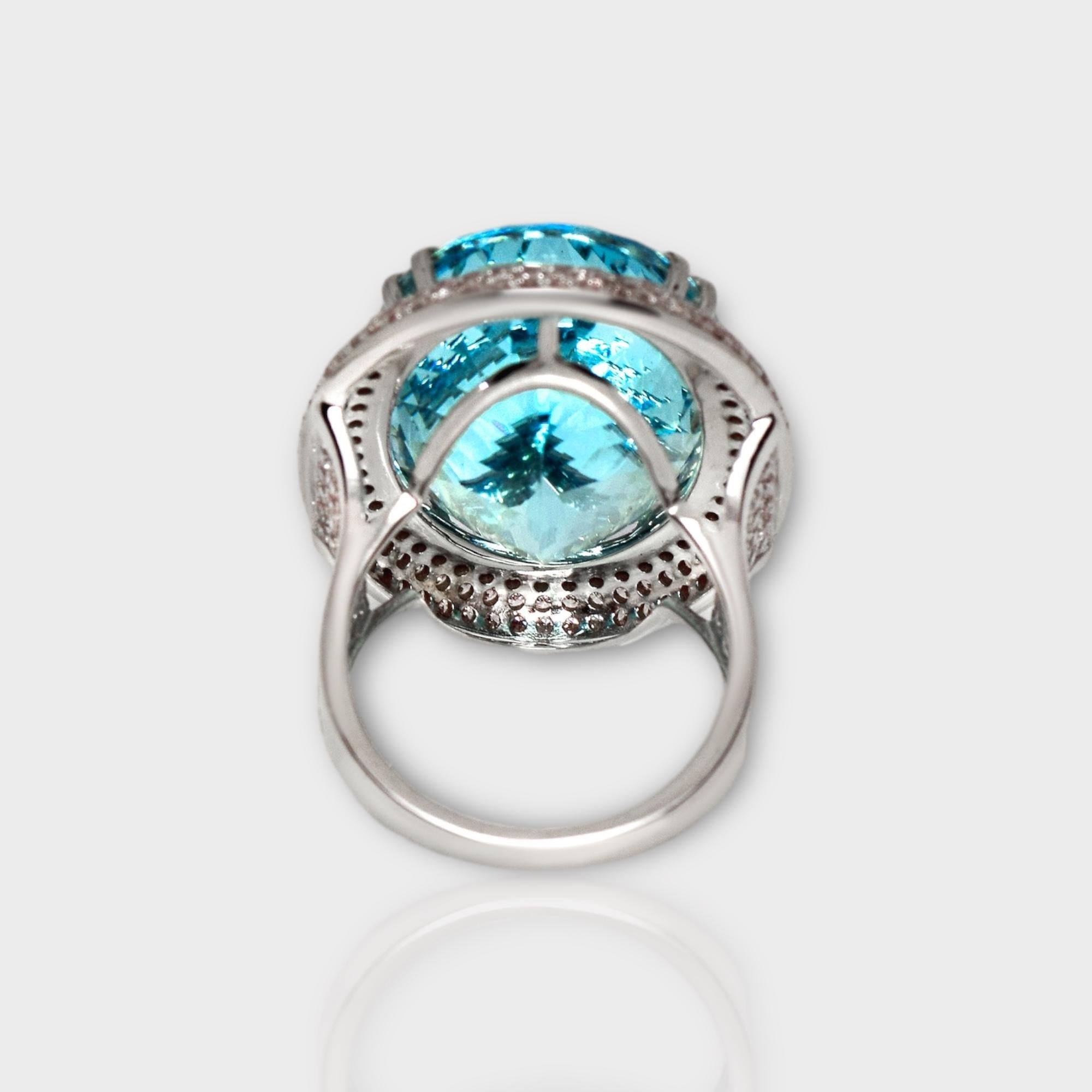 IGI 14K 21.85 Ct Santa Maria Blue Aquamarine&Pink Diamonds Cocktail Ring For Sale 1