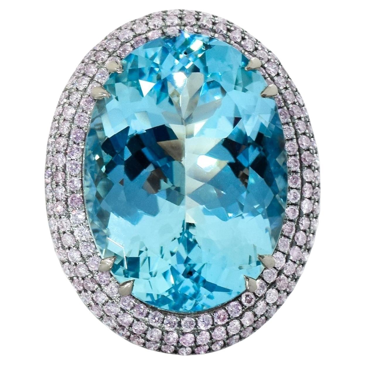 IGI 14K 21.85 Ct Santa Maria Blue Aquamarine&Pink Diamonds Cocktail Ring