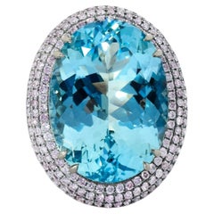 Vintage IGI 14K 21.85 Ct Santa Maria Blue Aquamarine&Pink Diamonds Cocktail Ring