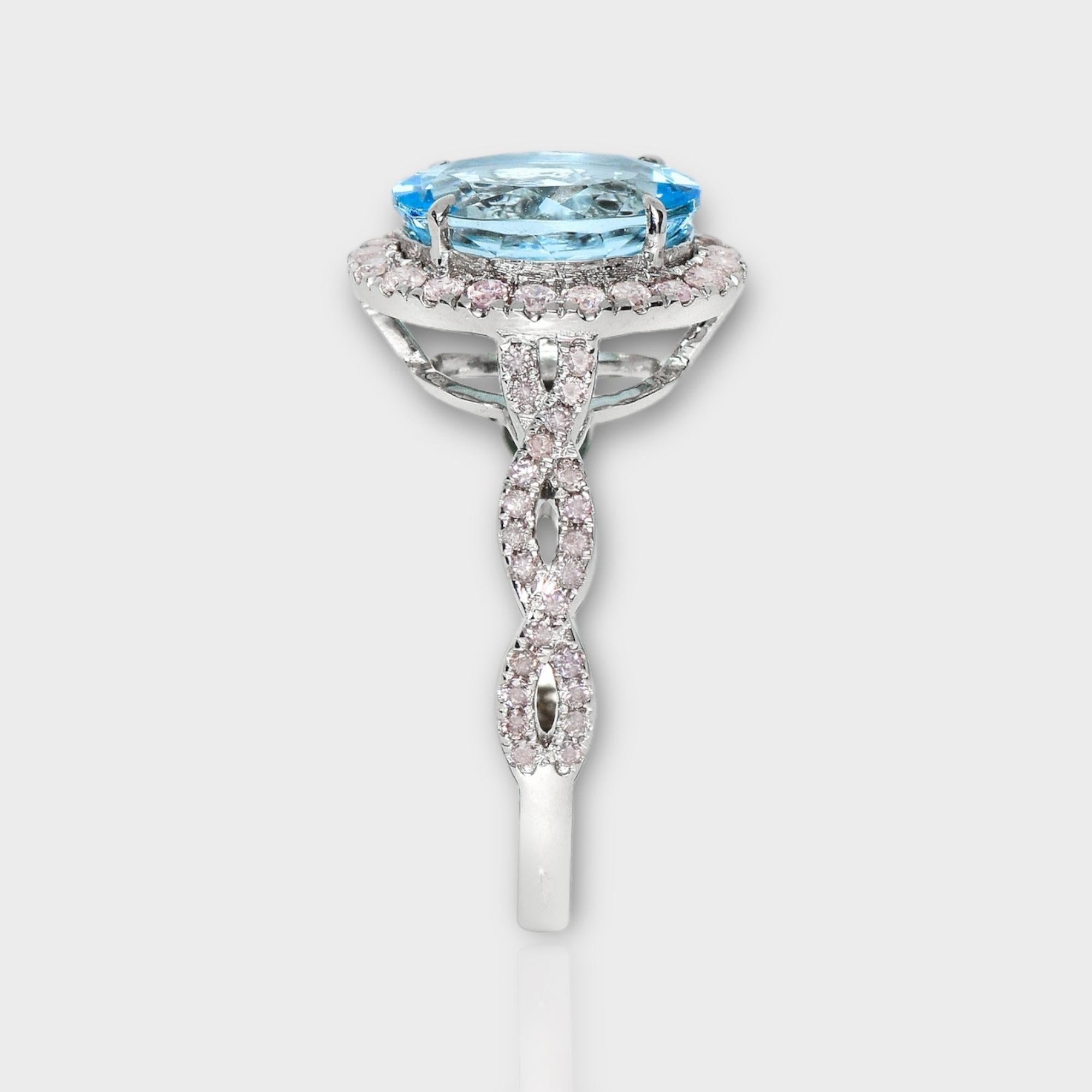 Bague de fiançailles IGI 14K 2.19 Ct Aquamarine&Pink Diamonds Antique Art Deco Style Neuf - En vente à Kaohsiung City, TW