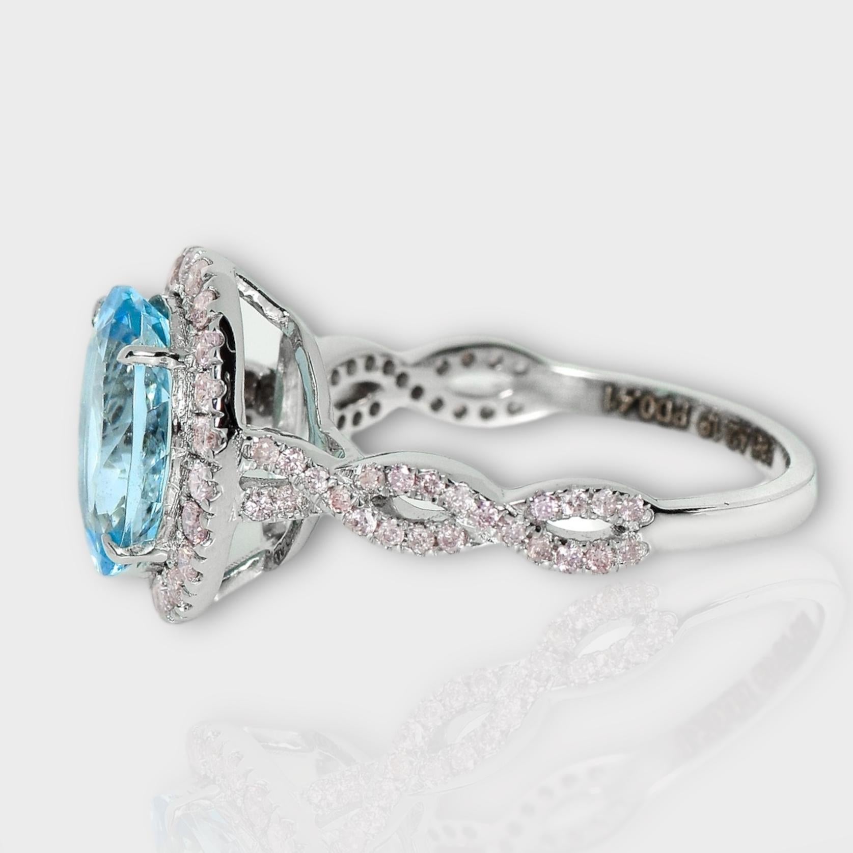 Bague de fiançailles IGI 14K 2.19 Ct Aquamarine&Pink Diamonds Antique Art Deco Style Pour femmes en vente