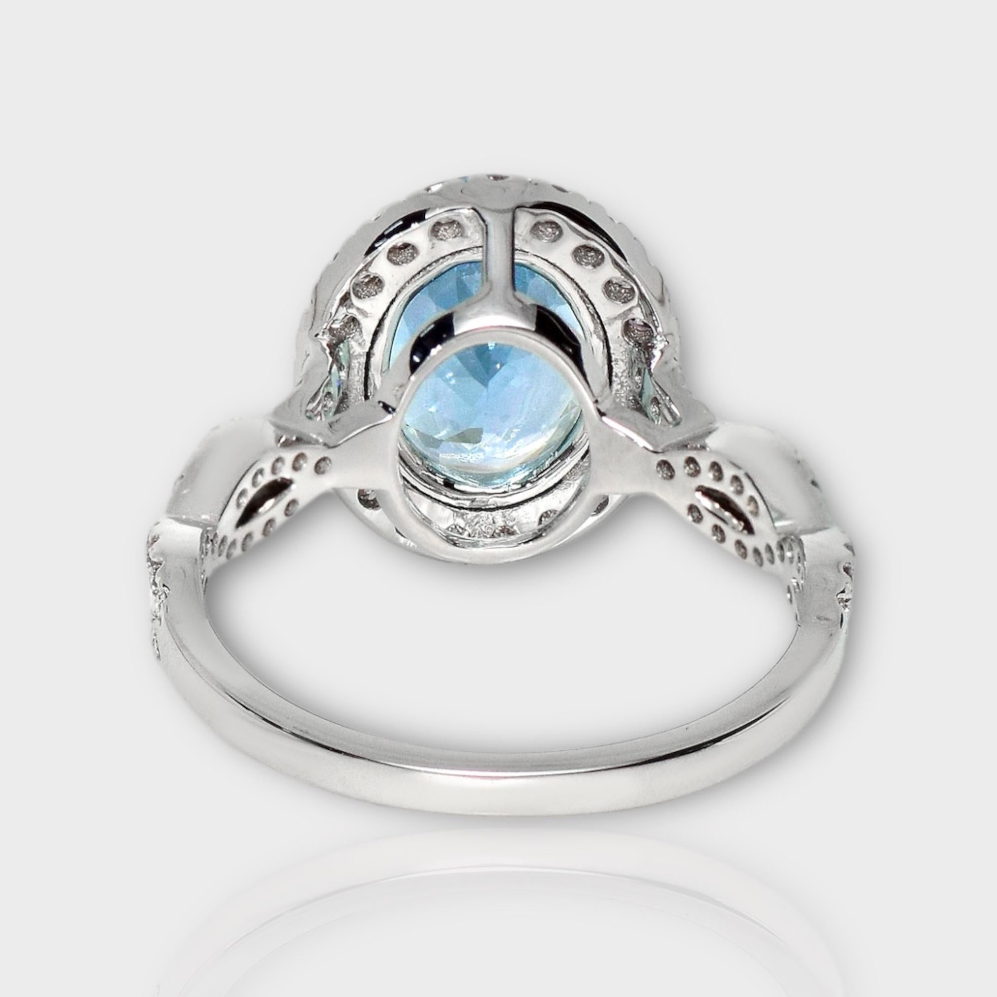 Bague de fiançailles IGI 14K 2.19 Ct Aquamarine&Pink Diamonds Antique Art Deco Style en vente 1