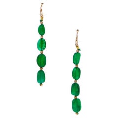 IGI 14K 21.91 Ct Emerald&Diamonds Antique Art Deco Style Hook Earrings