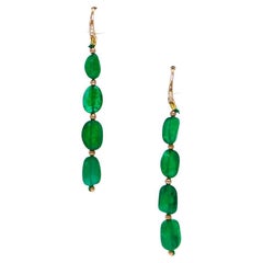 IGI 14K 21.91 Ct Emerald&Diamonds Boucles d'oreilles crochet style art déco ancien