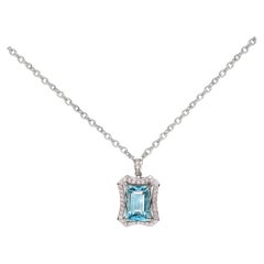 Collier pendentif IGI 14 carats aigue-marine et diamants roses de 2,21 carats